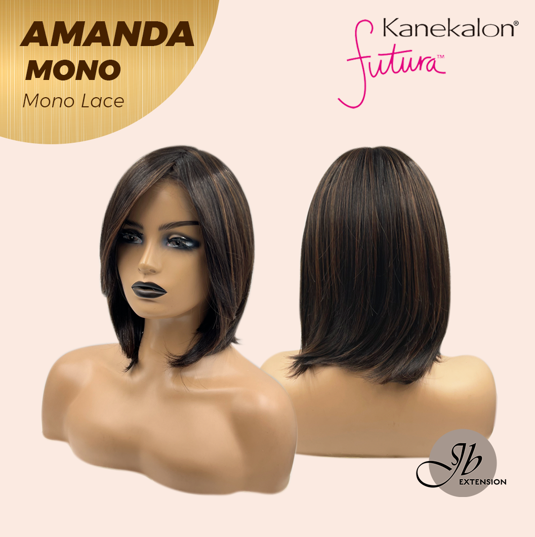 [PRE-ORDER] JBEXTENSION AMANDA MONO Full Monofilament Handmade Full Lace Full Hand Tied Wig 10 Inches Black With Caramel Highlight Mono Lace Handmade Futura Fiber Wig Glueless Wig AMANDA MONO【BENDY EAR TABS】