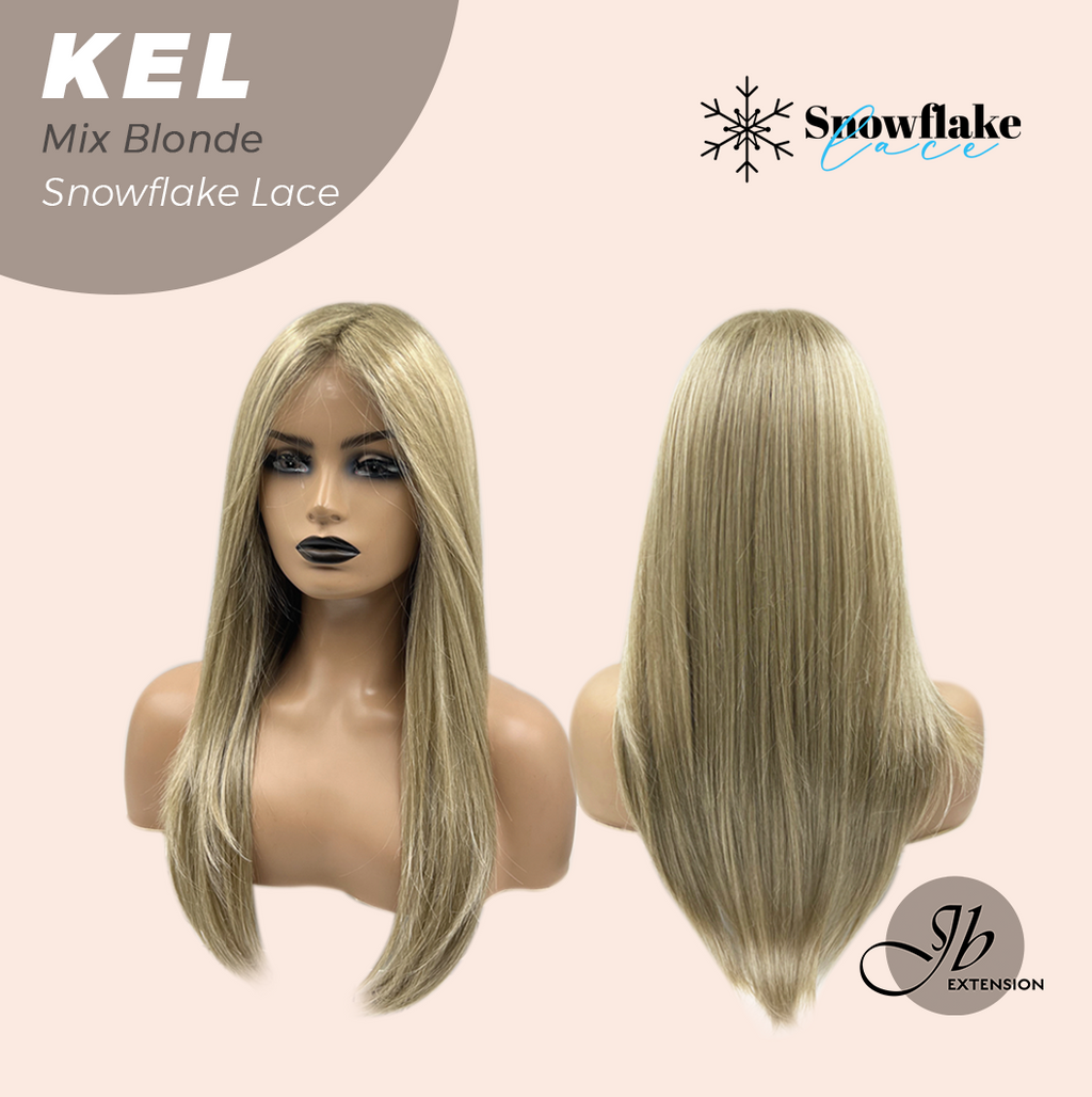 JBEXTENSION 22 Inches Mix Blonde Pre-Cut Snowflake Lace Frontlace Glueless Wig KEL MIX BLONDE【PERMATEASE】【BENDY EAR TABS】- S/M