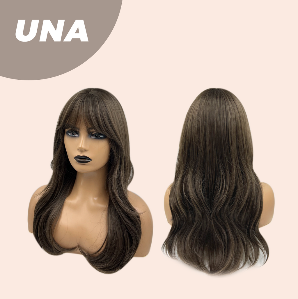 JBEXTENSION 22 Inches Cold Brown Wave With Bangs Wig UNA