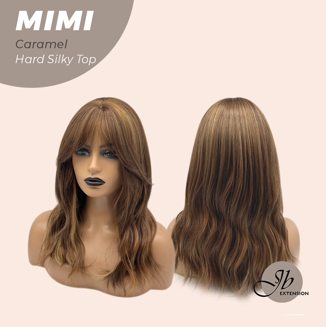 JBEXTENSION 16 Inches Scalpiana 3.5X4 Hard Silky Top Natural Scalp Effect Caramel Body Wave Wig With Bangs Wig MIMI SILK TOP CARAMEL