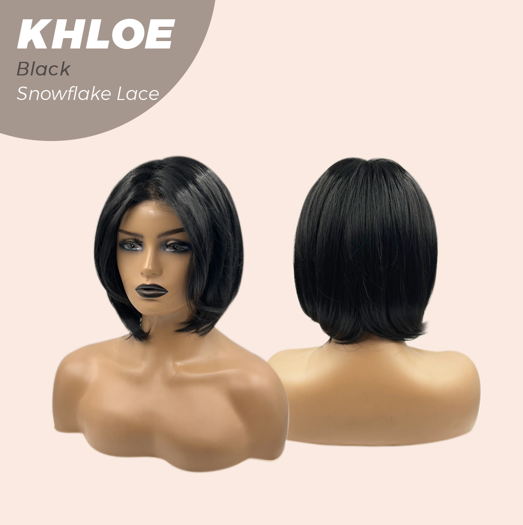 Nichole's Selection -12 Inches Bob Cut Black Pre-Cut Snowflake Lace Frontlace Glueless Wig KHLOE BLACK【PERMATEASE】【BENDY EAR TABS】