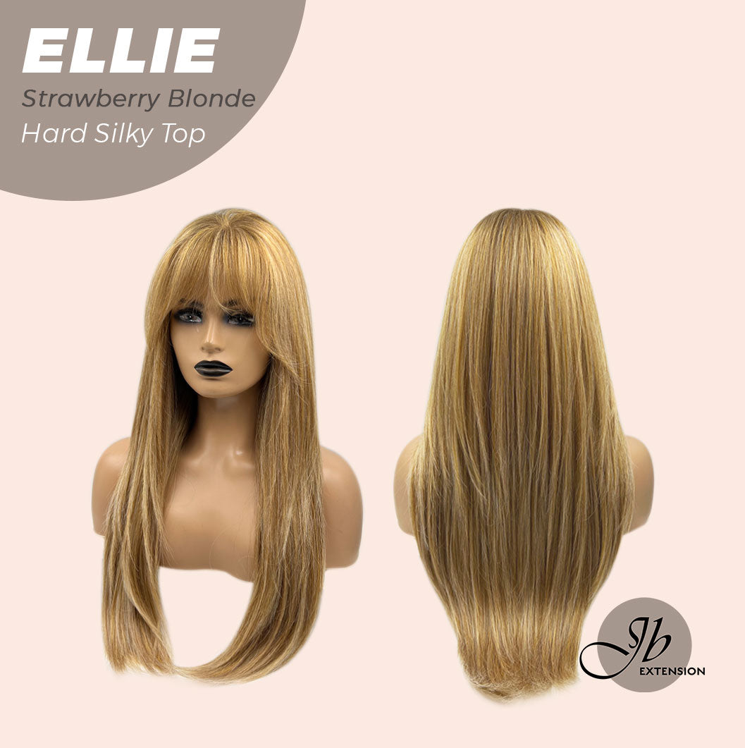 JBEXTENSION 26 Inches Scalpiana Strawberry Blonde Wolf Cut 3.5X4 Hard Silky Top Natural Scalp Effect Wig With Bangs ELLIE STRAWBERRY BLONDE Silk Top