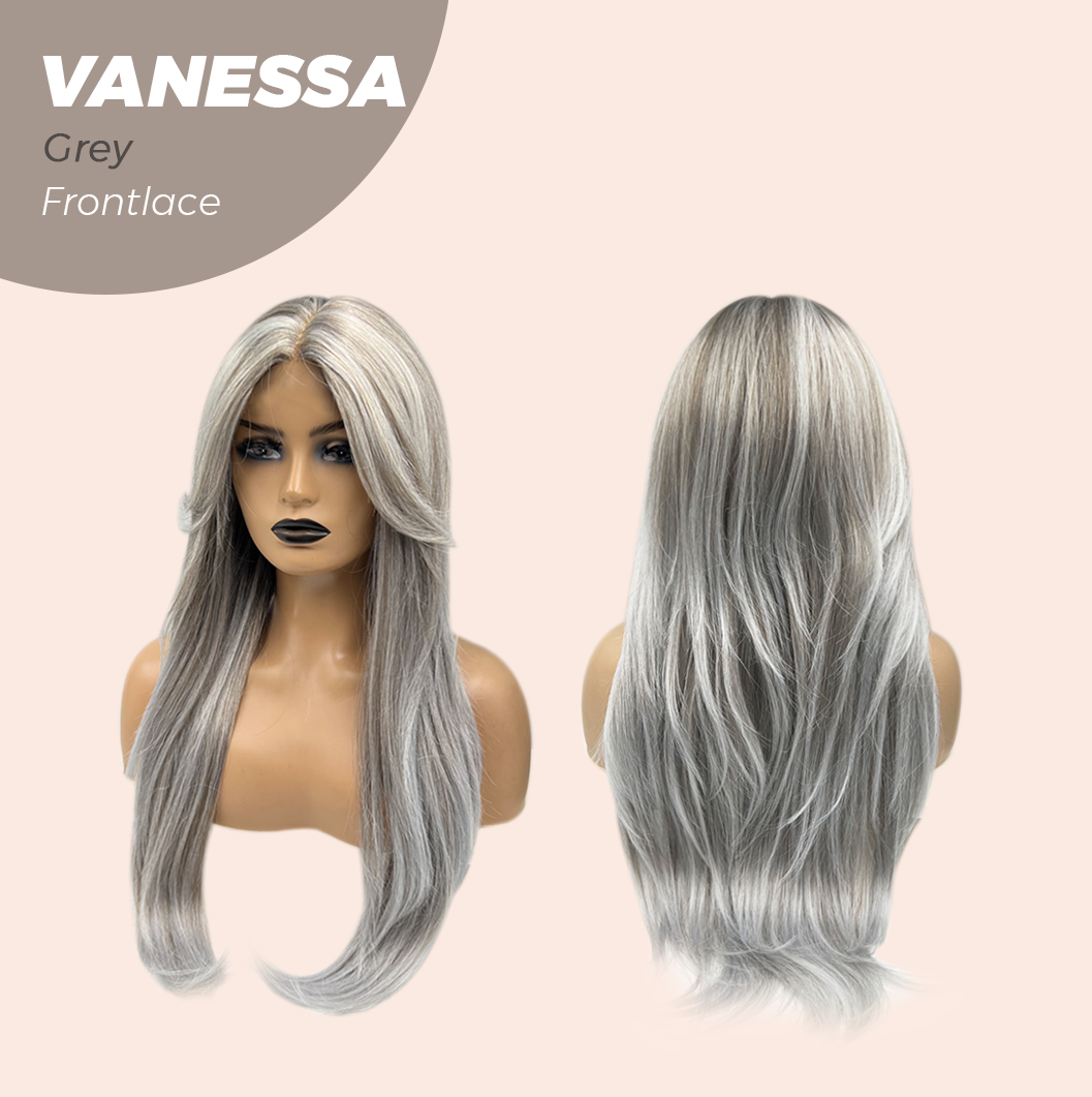 Nichole's Selection - 26 Inches Curly Grey Pre-Cut Frontlace Wig VANESSA GREY