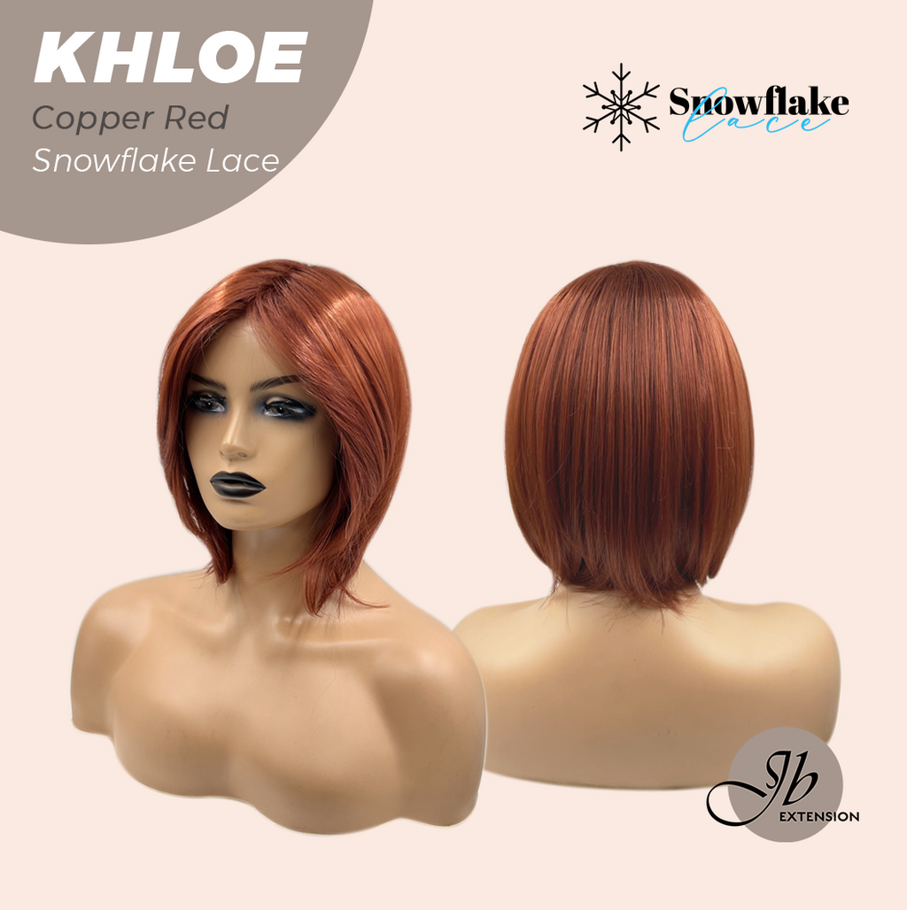 HOT OF SEASON - 12 Inches Bob Cut Copper Red Pre-Cut Snowflake Lace Frontlace Glueless Wig KHLOE COPPER RED【PERMATEASE】【BENDY EAR TABS】