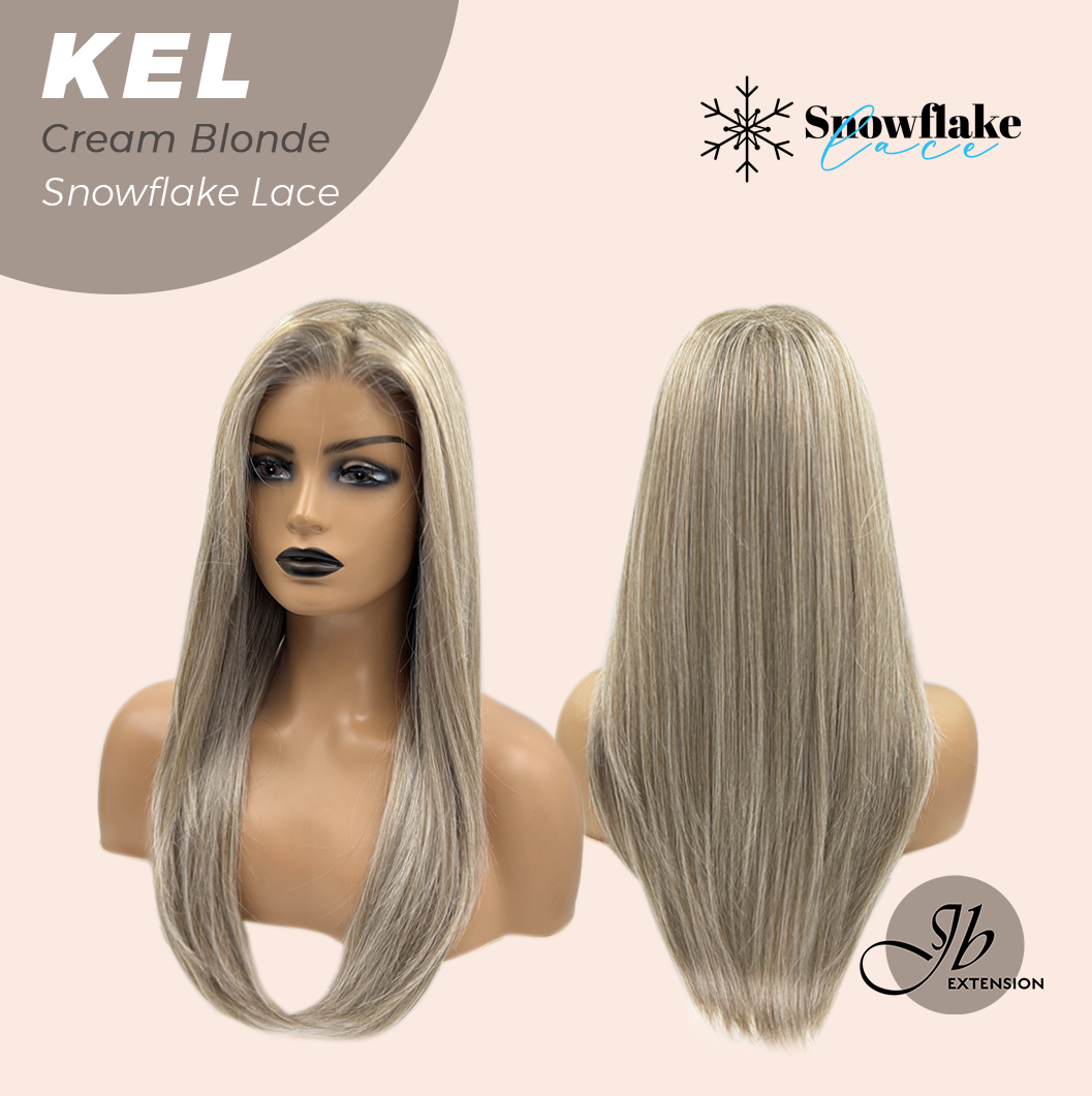JBEXTENSION 22 Inches Cream Blonde Pre-Cut Snowflake Lace Frontlace Glueless Wig KEL CREAM BLONDE【PERMATEASE】【BENDY EAR TABS】- S/M