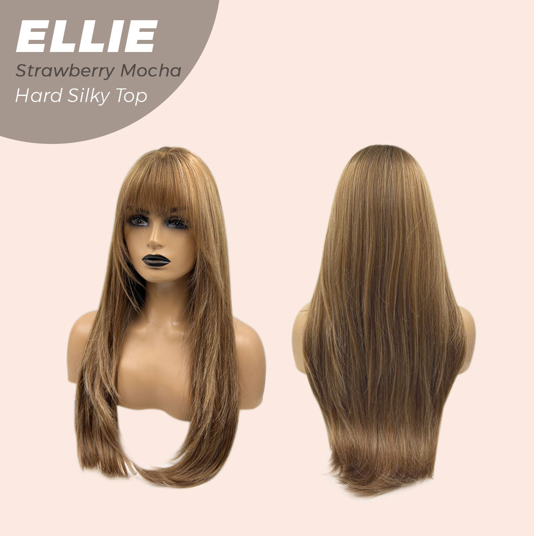 JBEXTENSION 26 Inches Scalpiana Strawberry Mocha Wolf Cut 3.5X4 Hard Silky Top Natural Scalp Effect Wig With Bangs ELLIE STRAWBERRY MOCHA Silk Top