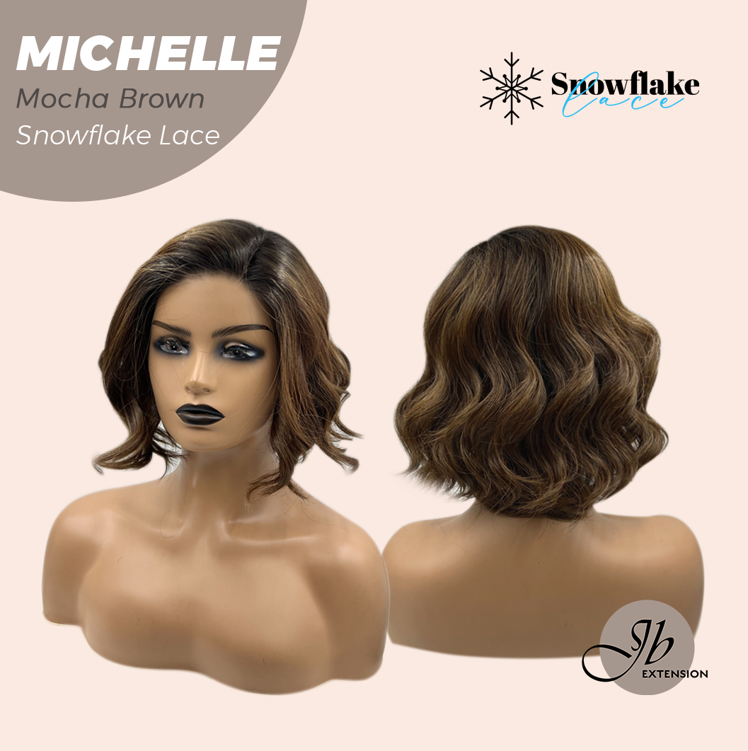 JBEXTENSION 10 Inches Mocha Brown Pre-Cut Side Part Snowflake Lace Frontlace Glueless Wig MICHELLE MOCHA BROWN【BENDY EAR TABS】