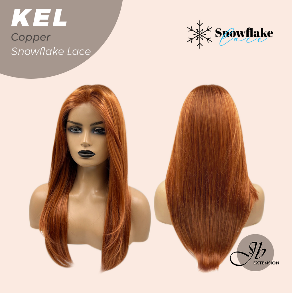 JBEXTENSION 22 Inches Copper Pre-Cut Snowflake Lace Frontlace Glueless Wig KEL COPPER【PERMATEASE】【BENDY EAR TABS】- S/M