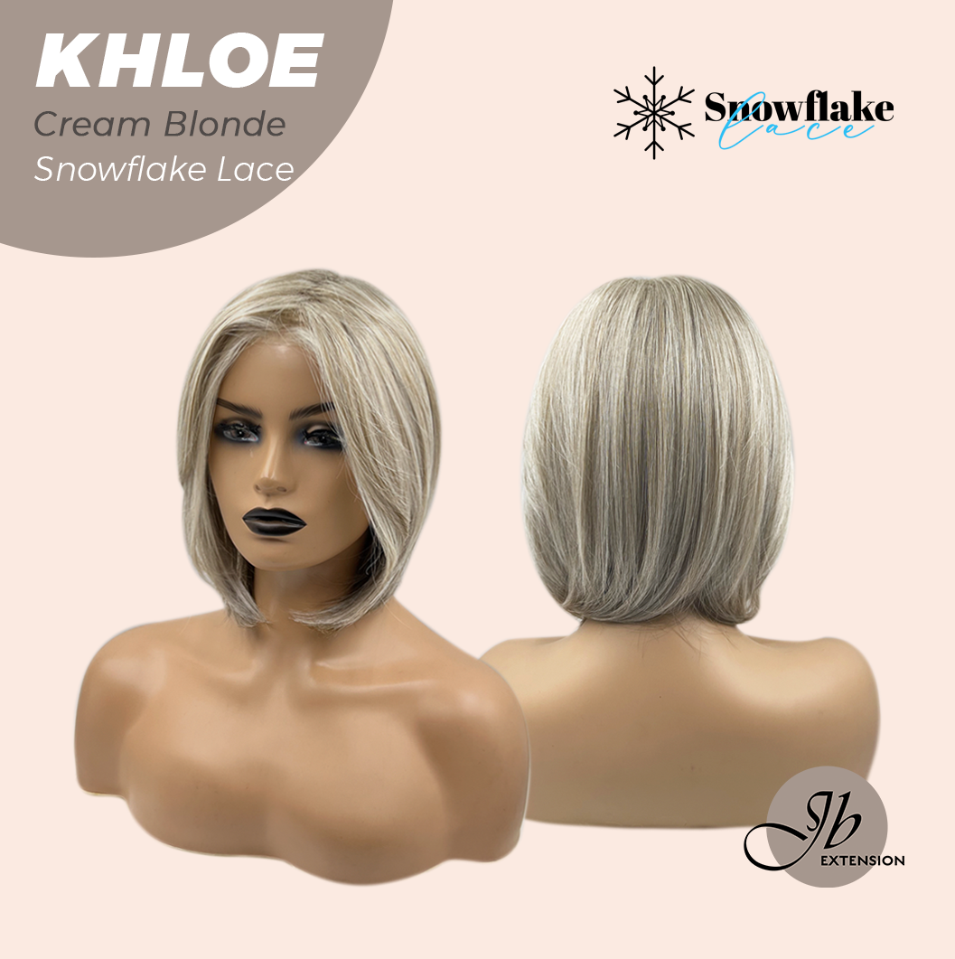 HOT OF SEASON - 12 Inches Bob Cut Cream Blonde Pre-Cut Snowflake Lace Frontlace Glueless Wig KHLOE CREAM BLONDE【PERMATEASE】【BENDY EAR TABS】- S/M