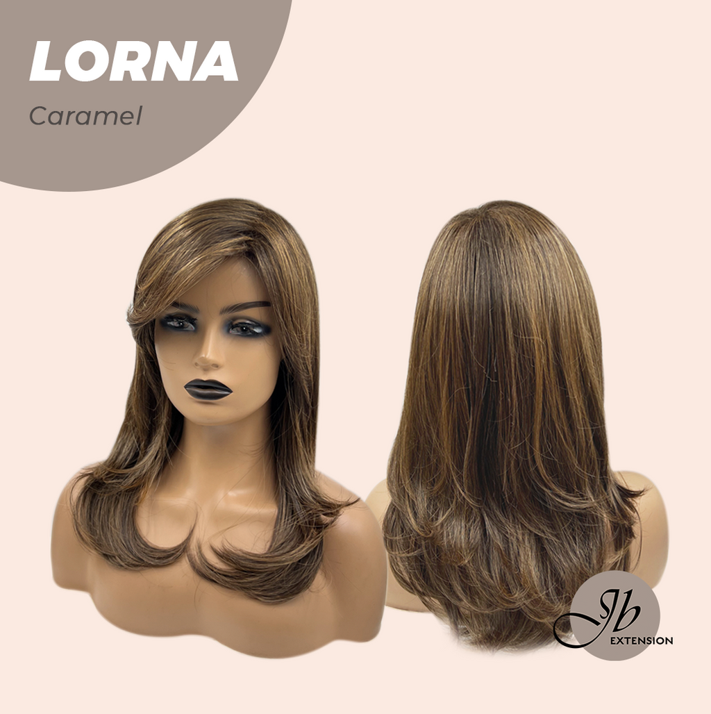 JBEXTENSION 18 Inches Caramel Curly Women Fashion Full Machine Wig With Bangs LORNA CARAMEL【PLUS PERMATEASE】【BENDY EAR TABS】