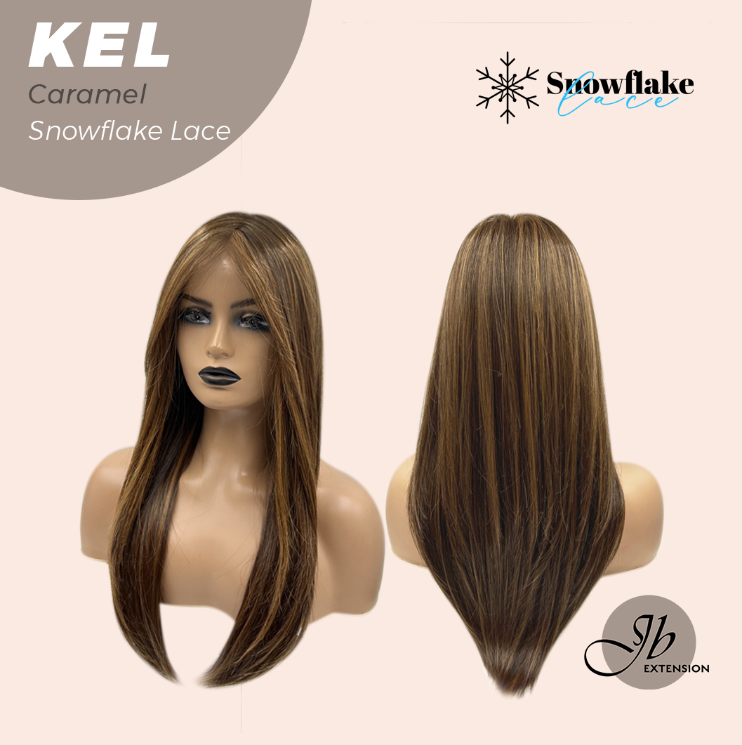 Nichole's Selection - 22 Inches Caramel Pre-Cut Snowflake Lace Frontlace Glueless Wig KEL CARAMEL【PERMATEASE】【BENDY EAR TABS】