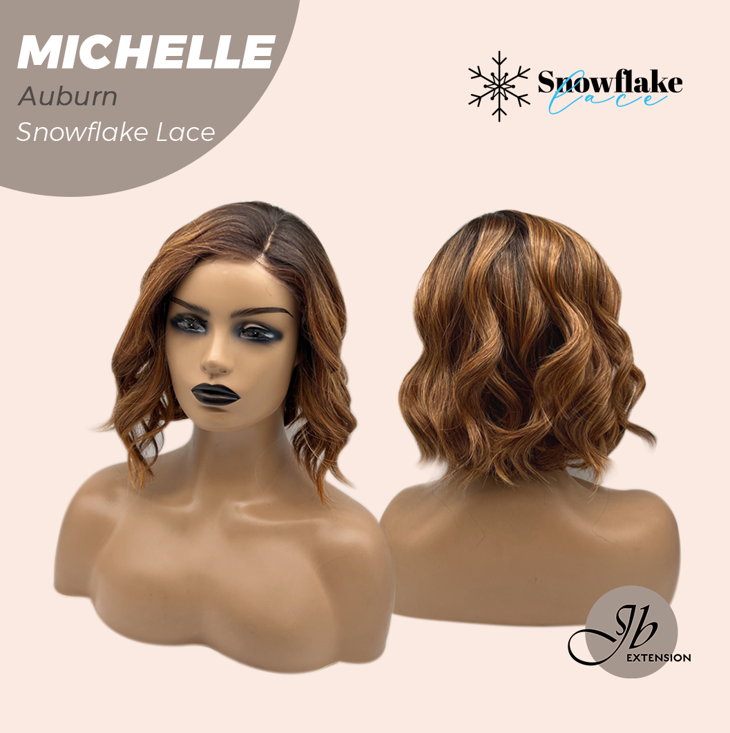 JBEXTENSION 10 Inches Auburn Pre-Cut Side Part Snowflake Lace Frontlace Glueless Wig MICHELLE AUBURN【BENDY EAR TABS】- M/L