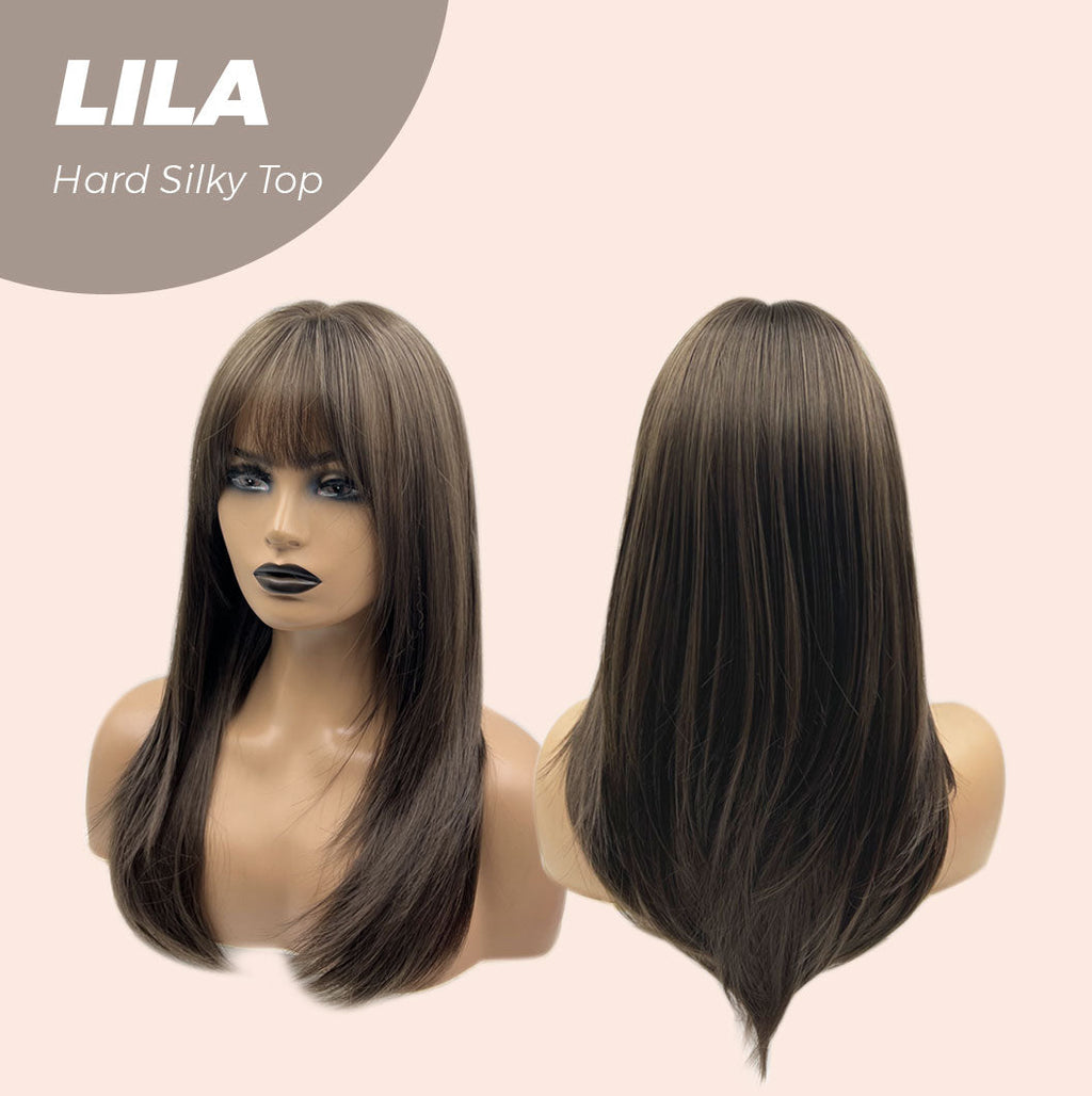 Rachel's Pick-20 Inches Scalpiana Cold Brown Wolf Cut 3.5X4 Hard Silky Top Natural Scalp Effect Wig With Bangs LILA