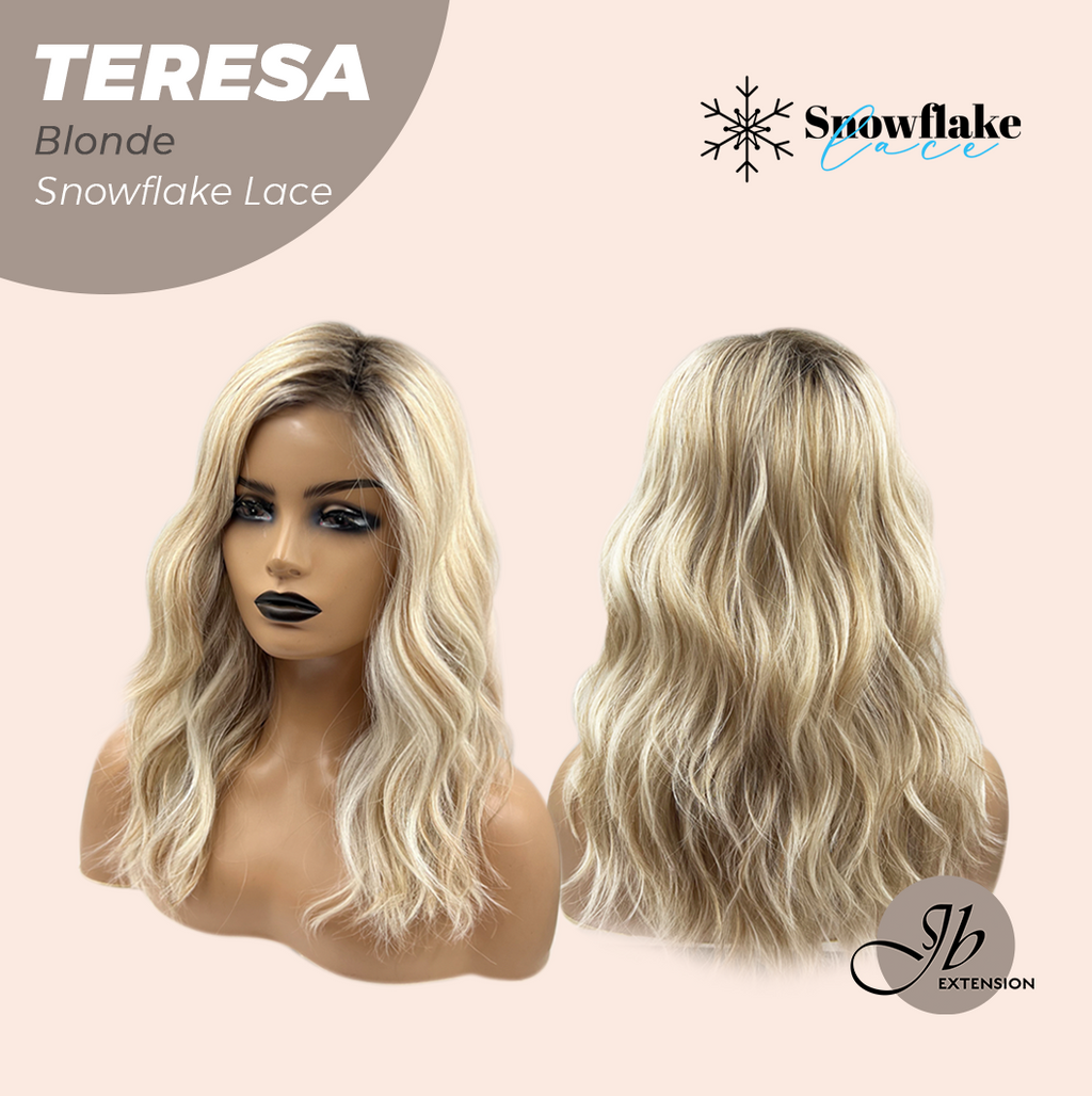 JBEXTENSION 18 Inches Mix Blonde Pre-Cut Snowflake Lace Frontlace Glueless Wig TERESA BLONDE【PERMATEASE】【BENDY EAR TABS】