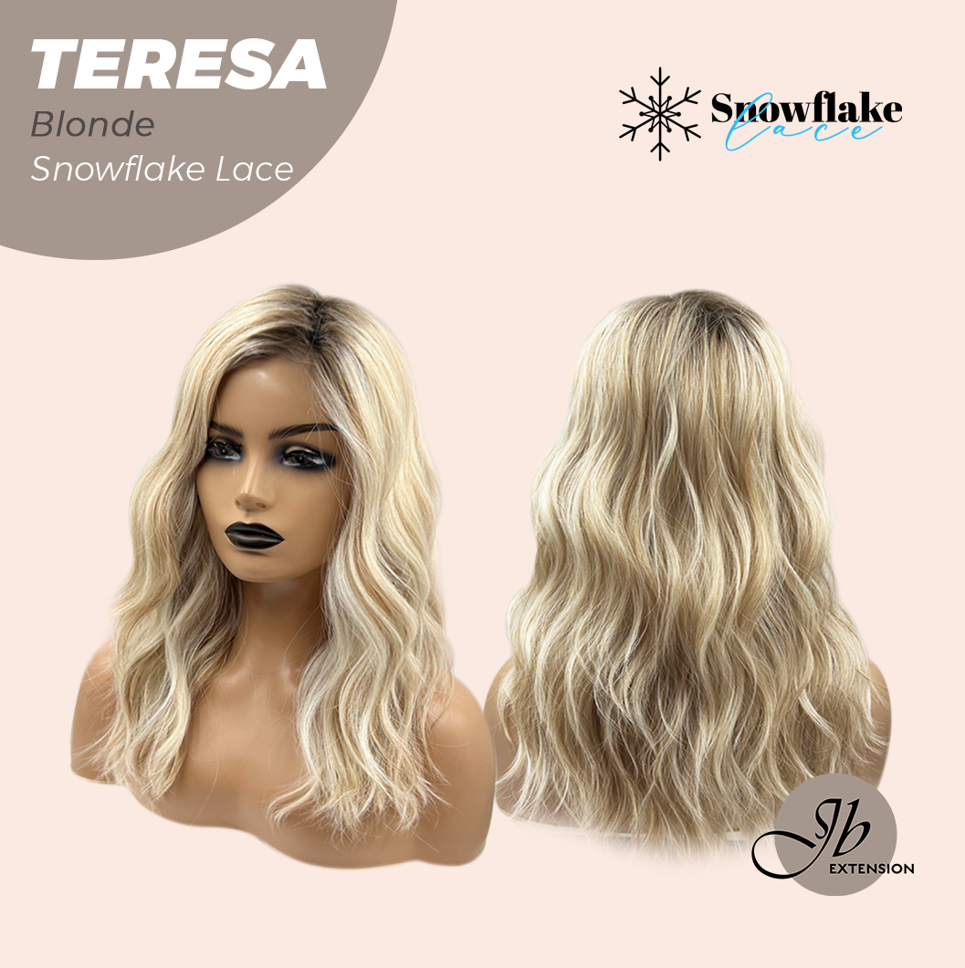 JBEXTENSION 18 Inches Mix Blonde Pre-Cut Snowflake Lace Frontlace Glueless Wig TERESA BLONDE【PERMATEASE】【BENDY EAR TABS】