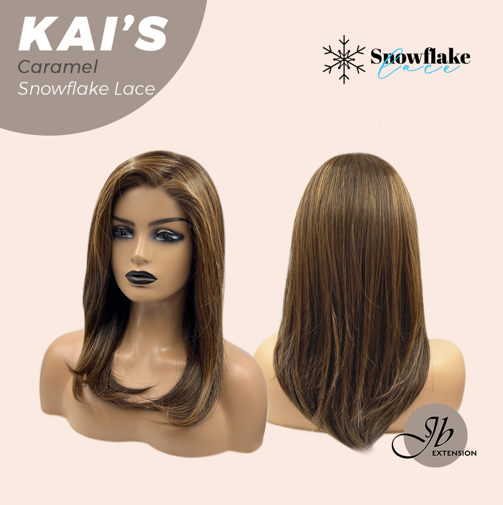 JBEXTENSION 18 Inches Caramel Pre-Cut Snowflake Lace Frontlace Glueless Wig KAI'S CARAMEL【PERMATEASE】【BENDY EAR TABS】
