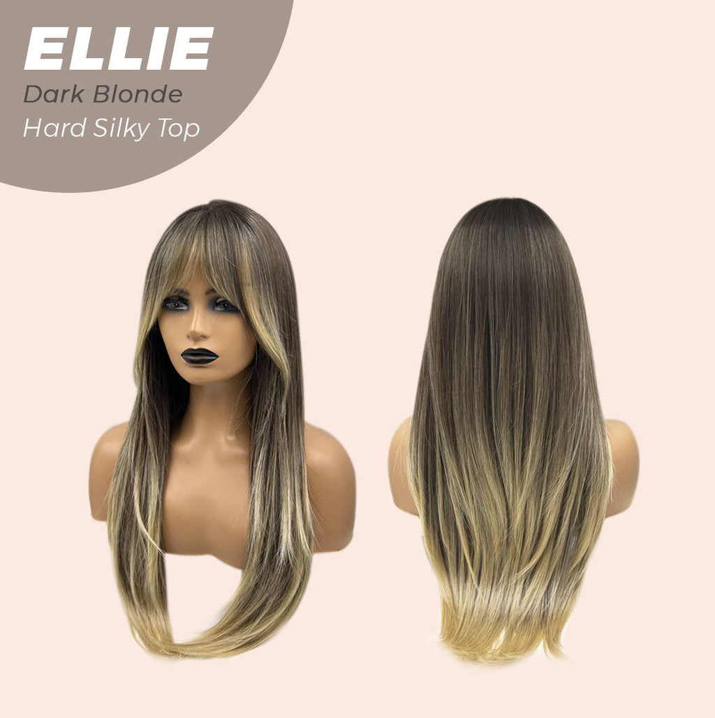 JBEXTENSION 26 Inches Scalpiana Dark Blonde Wolf Cut 3.5X4 Hard Silky Top Natural Scalp Effect Wig With Bangs ELLIE DARK BLONDE Silk Top