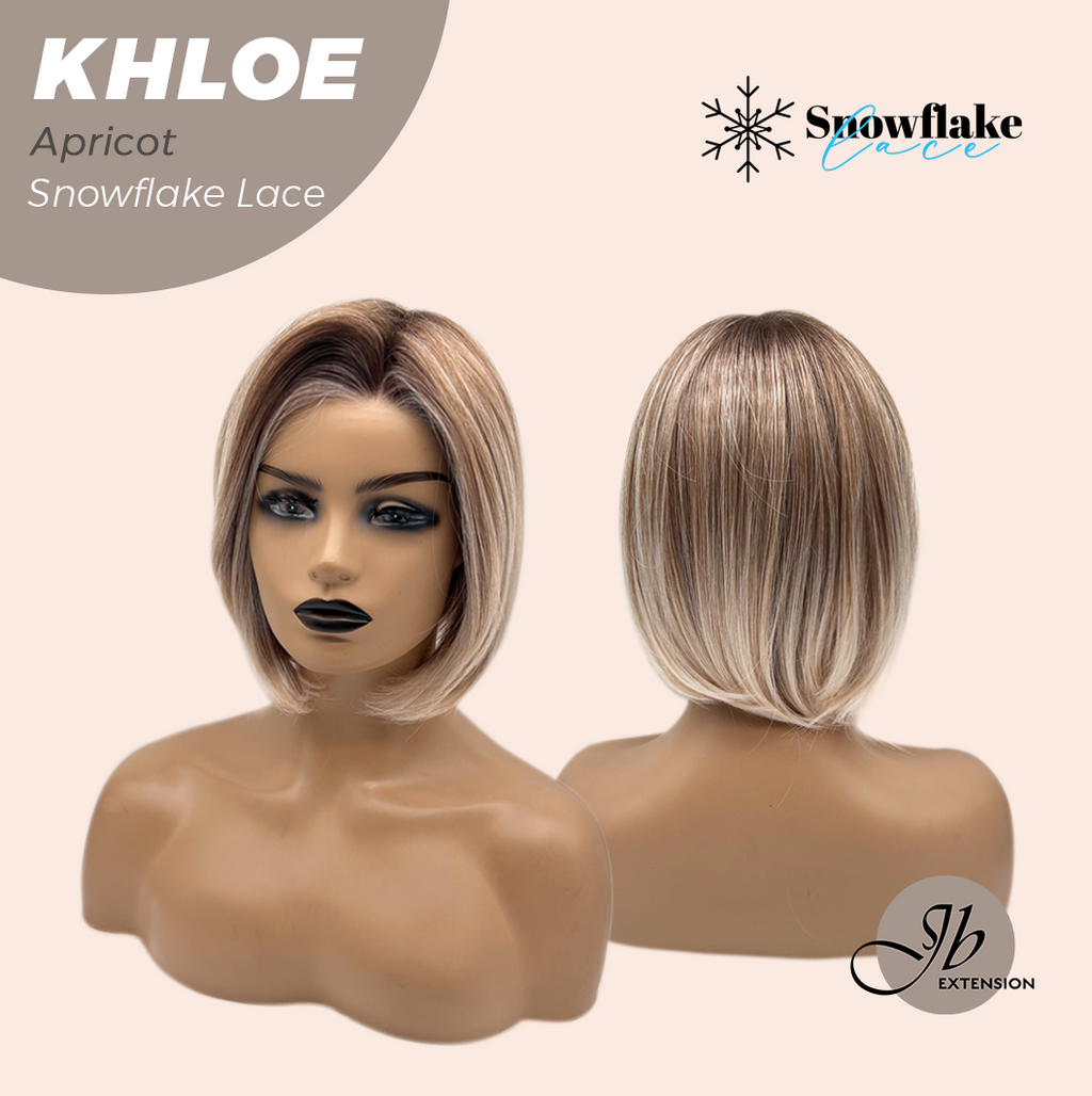 JBEXTENSION 12 Inches Bob Cut Apricot Pre-Cut Snowflake Lace Frontlace Glueless Wig KHLOE APRICOT【PERMATEASE】【BENDY EAR TABS】- M/L