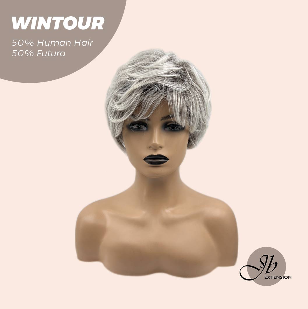 Olivia's Pick-Pixie Cut Silver Half Real Human Hair Half Futura Fiber Fashion Women Wig WINTOUR