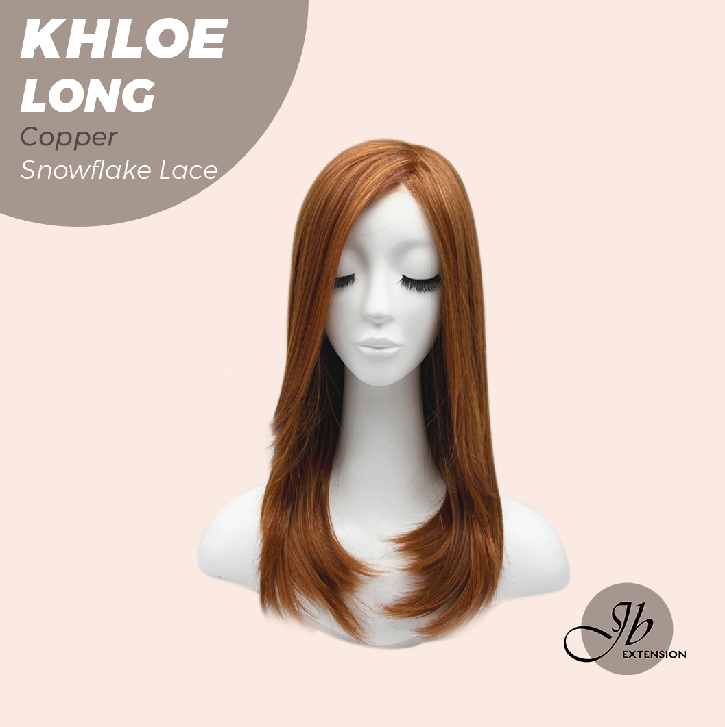 JBEXTENSION 18 Inches Copper Pre-Cut Snowflake Lace Frontlace Glueless Wig KHLOE LONG COPPER【PERMATEASE】【BENDY EAR TABS】