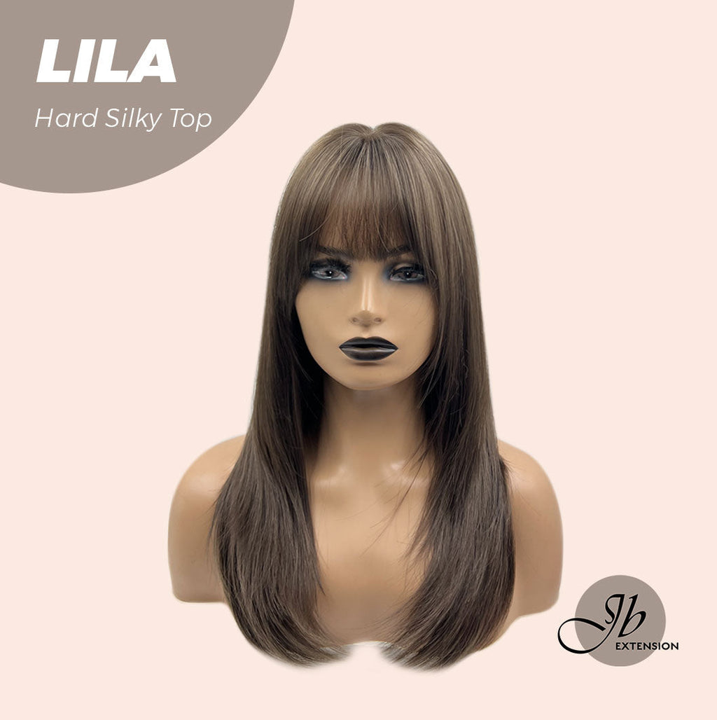 Rachel's Pick-20 Inches Scalpiana Cold Brown Wolf Cut 3.5X4 Hard Silky Top Natural Scalp Effect Wig With Bangs LILA