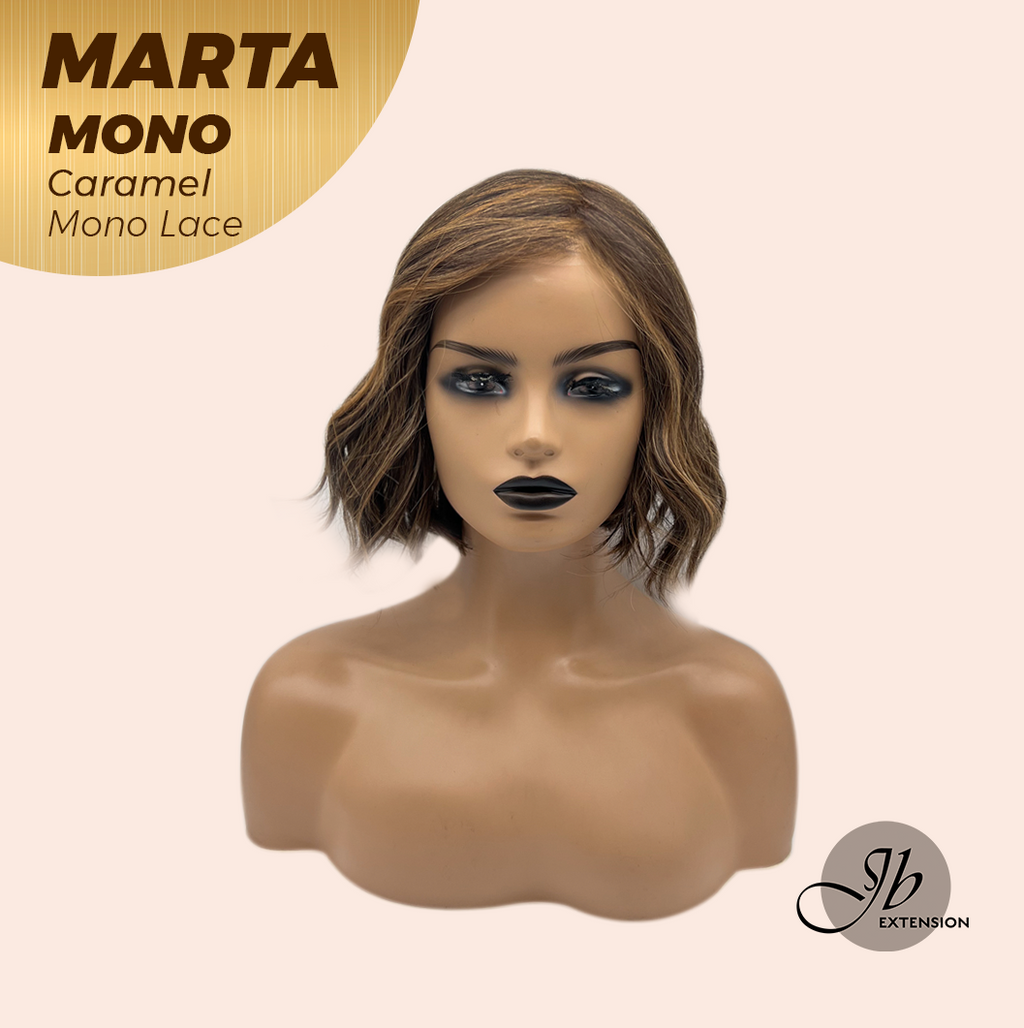 JBEXTENSION MARTA MONO CARAMEL Monofilament Handmade Wig 6X5 Full Monofilament Hand Tied Top Wig 10 Inches Caramel Mono Lace Handmade Futura Fiber Wig With Anti-slip Silicone Strips Glueless Wig MARTA MONO CARAMEL【BENDY EAR TABS】