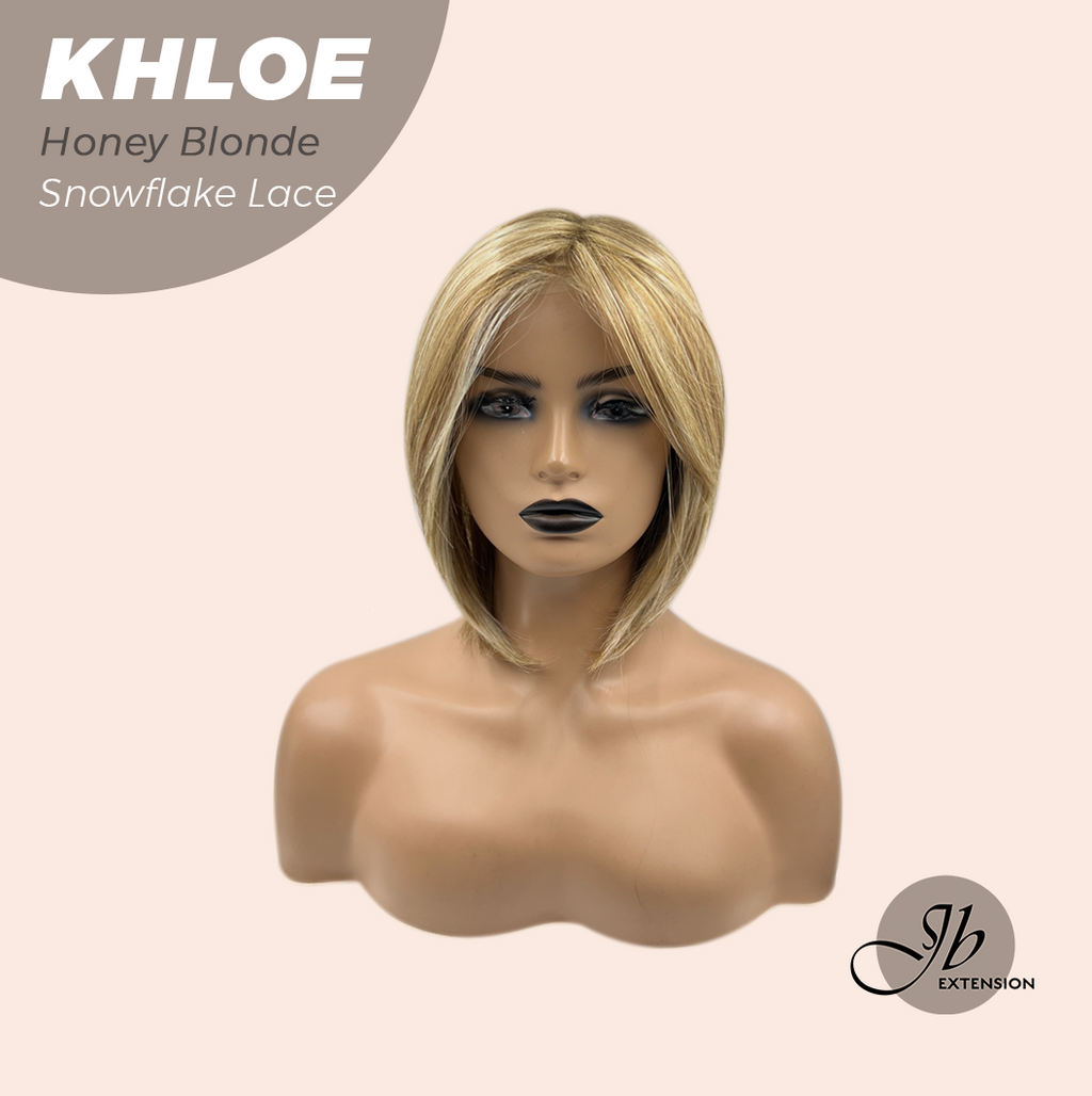 HOT OF SEASON - 12 Inches Bob Cut Honey Blonde Pre-Cut Snowflake Lace Frontlace Glueless Wig KHLOE HONEY BLONDE【PERMATEASE】【BENDY EAR TABS】