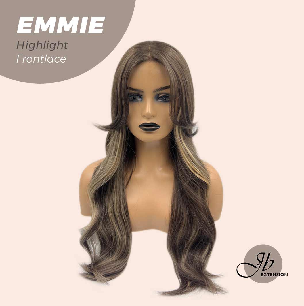 Nichole's Selection - 26 Inches Curly Women Brown With Highlight Wig Pre-Cut Frontlace Glueless Wig EMMIE HIGHLIGHT