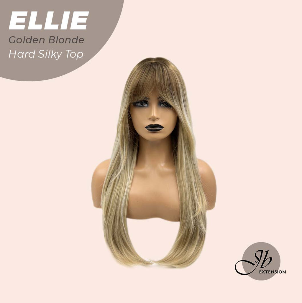 JBEXTENSION 26 Inches Scalpiana Golden Blonde Wolf Cut 3.5X4 Hard Silky Top Natural Scalp Effect Wig With Bangs ELLIE Golden BLONDE Silk Top