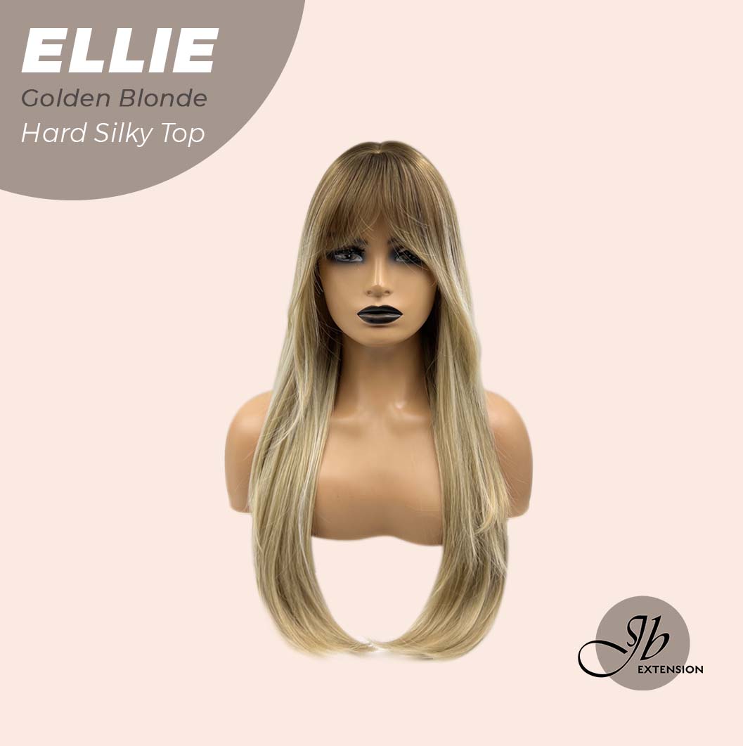 JBEXTENSION 26 Inches Scalpiana Golden Blonde Wolf Cut 3.5X4 Hard Silky Top Natural Scalp Effect Wig With Bangs ELLIE Golden BLONDE Silk Top