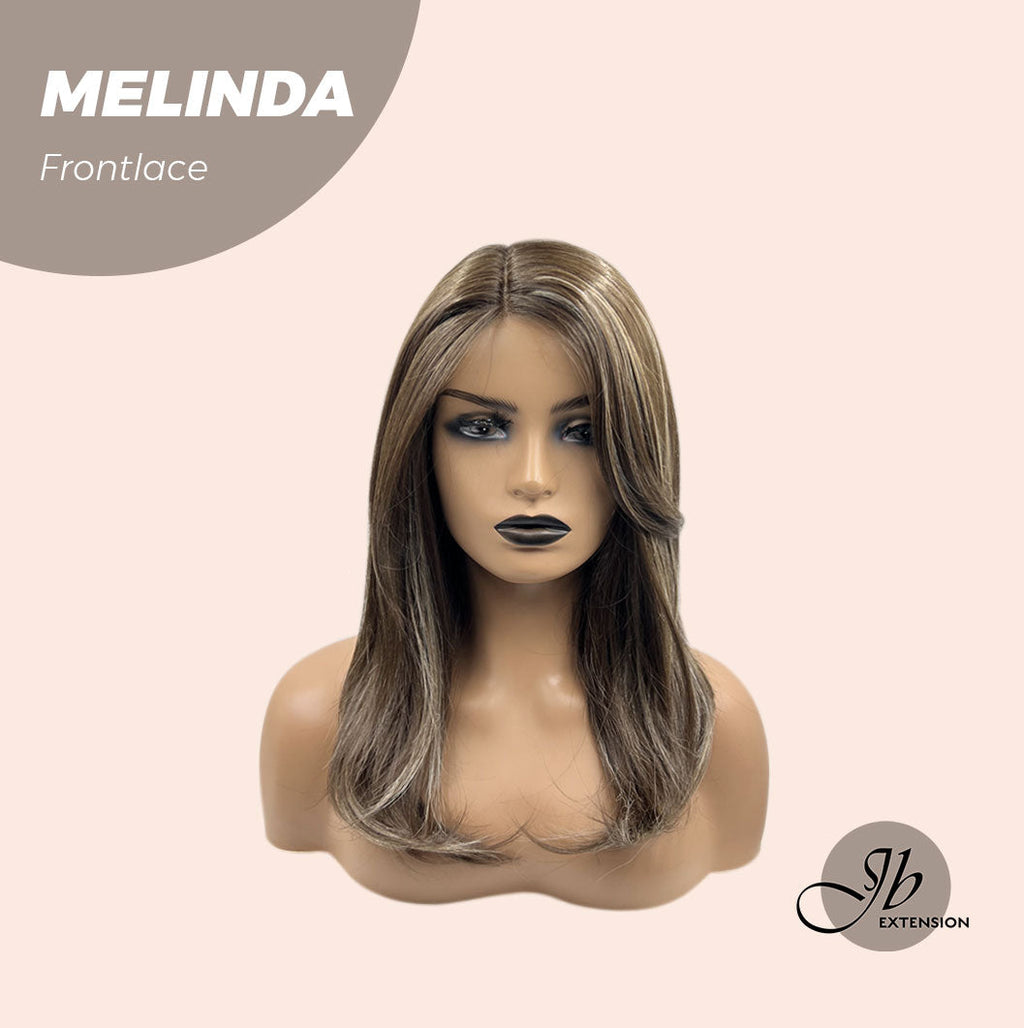 Nichole's Selection -  18 Inches Brown With Highlight Pre-Cut Frontlace Glueless Side Part Wig MELINDA