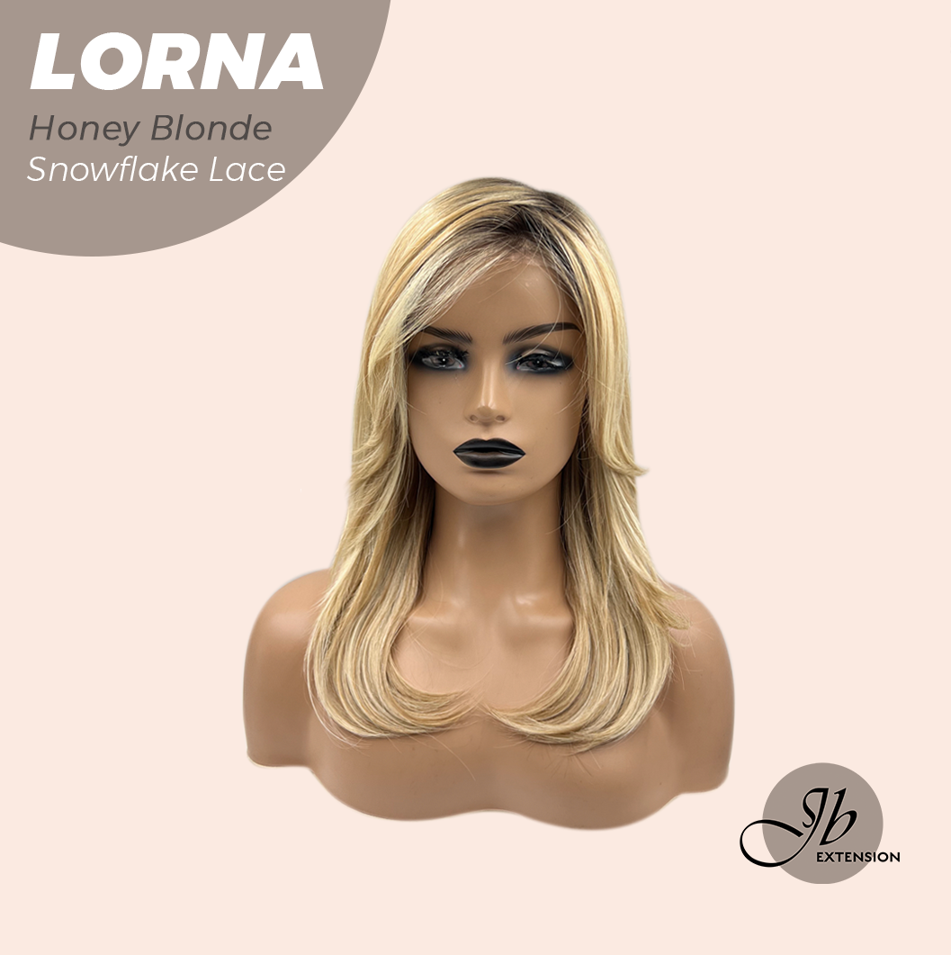 JBEXTENSION 18 Inches Honey Blonde Curly Pre-Cut Snowflake Lace Frontlace Glueless Wig LORNA SNOWFLAKE HONEY BLONDE【PERMATEASE】【BENDY EAR TABS】