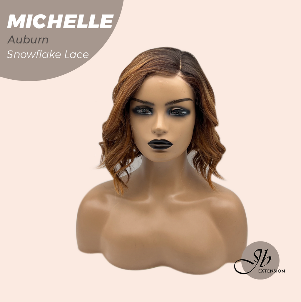 JBEXTENSION 10 Inches Auburn Pre-Cut Side Part Snowflake Lace Frontlace Glueless Wig MICHELLE AUBURN【BENDY EAR TABS】- M/L