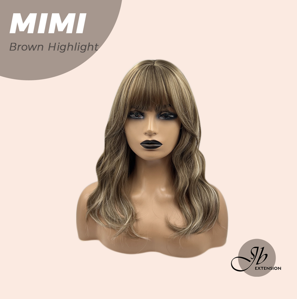 JBEXTENSION 18 Inches Brown with Highlight Body Wave With Bangs Wig MIMI BROWN HIGHLIGHT