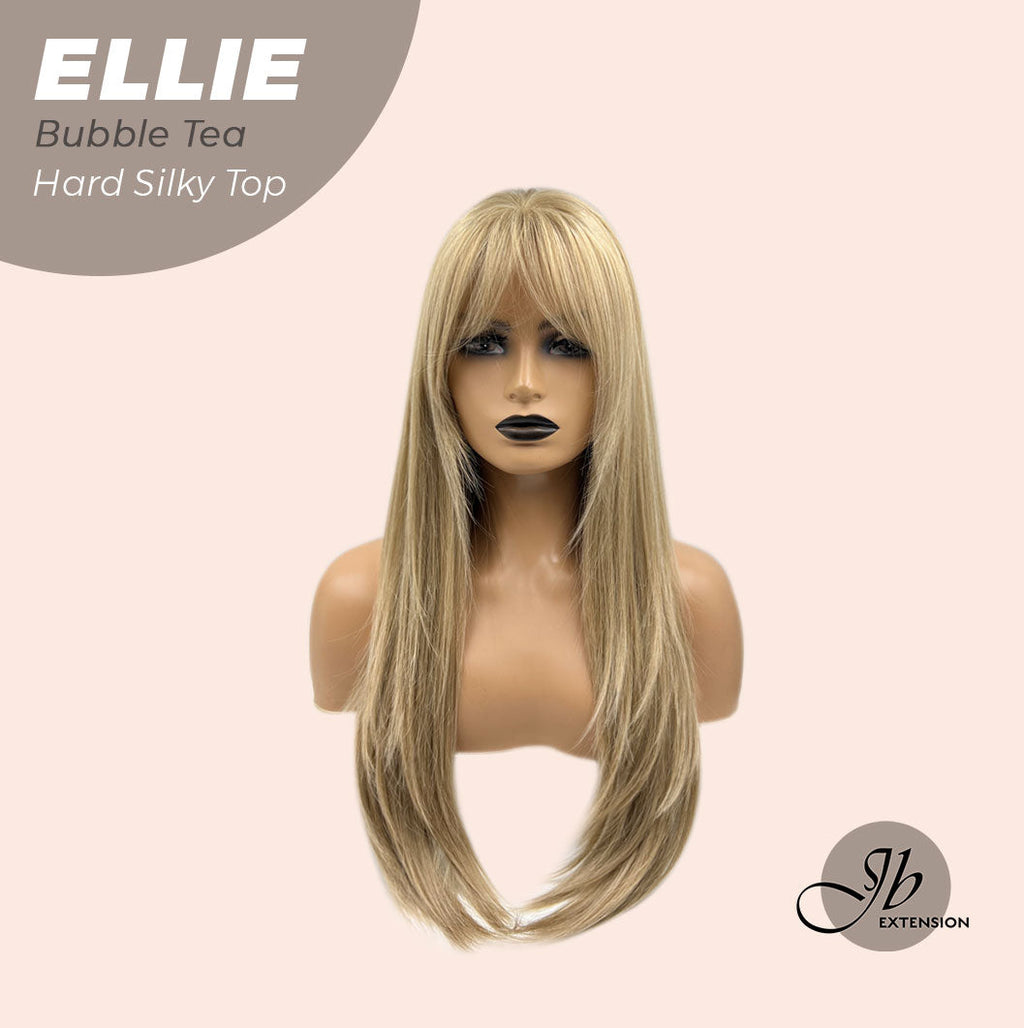 JBEXTENSION 26 Inches Scalpiana Bubble Tea Wolf Cut 3.5X4 Hard Silky Top Natural Scalp Effect Wig With Bangs ELLIE BUBBLE TEA Silk Top