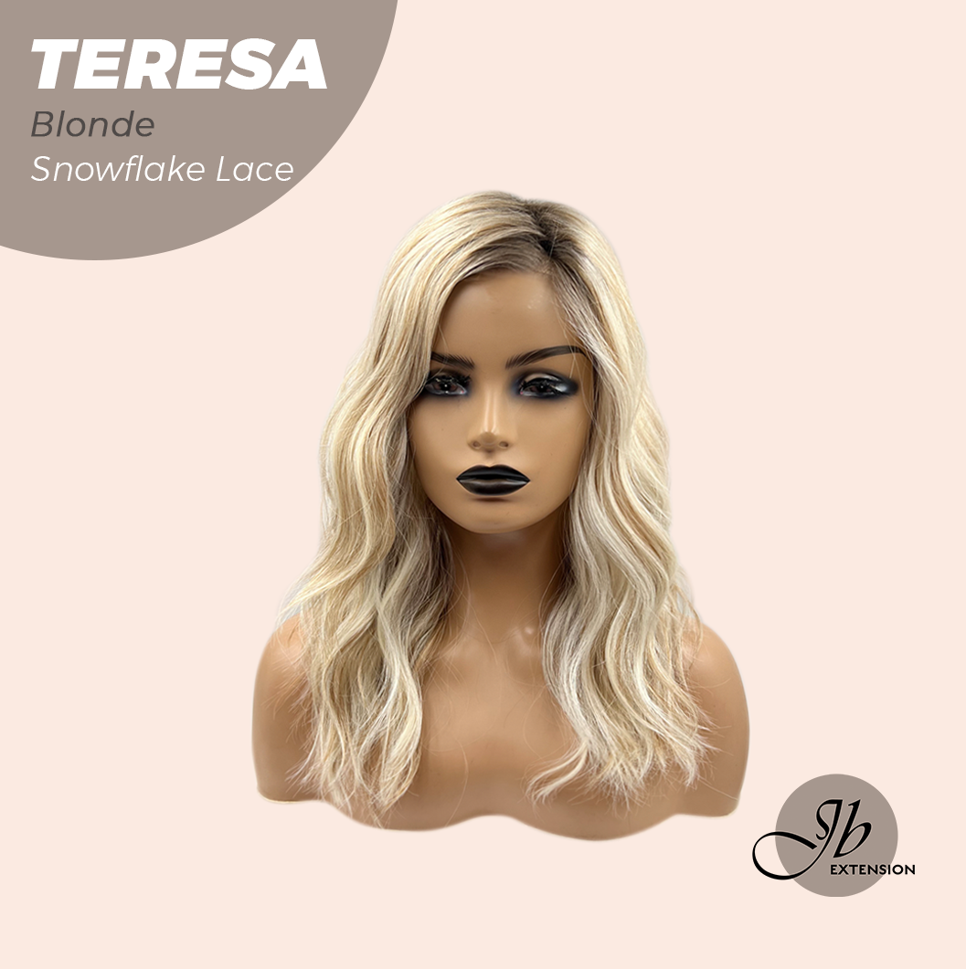 JBEXTENSION 18 Inches Mix Blonde Pre-Cut Snowflake Lace Frontlace Glueless Wig TERESA BLONDE【PERMATEASE】【BENDY EAR TABS】