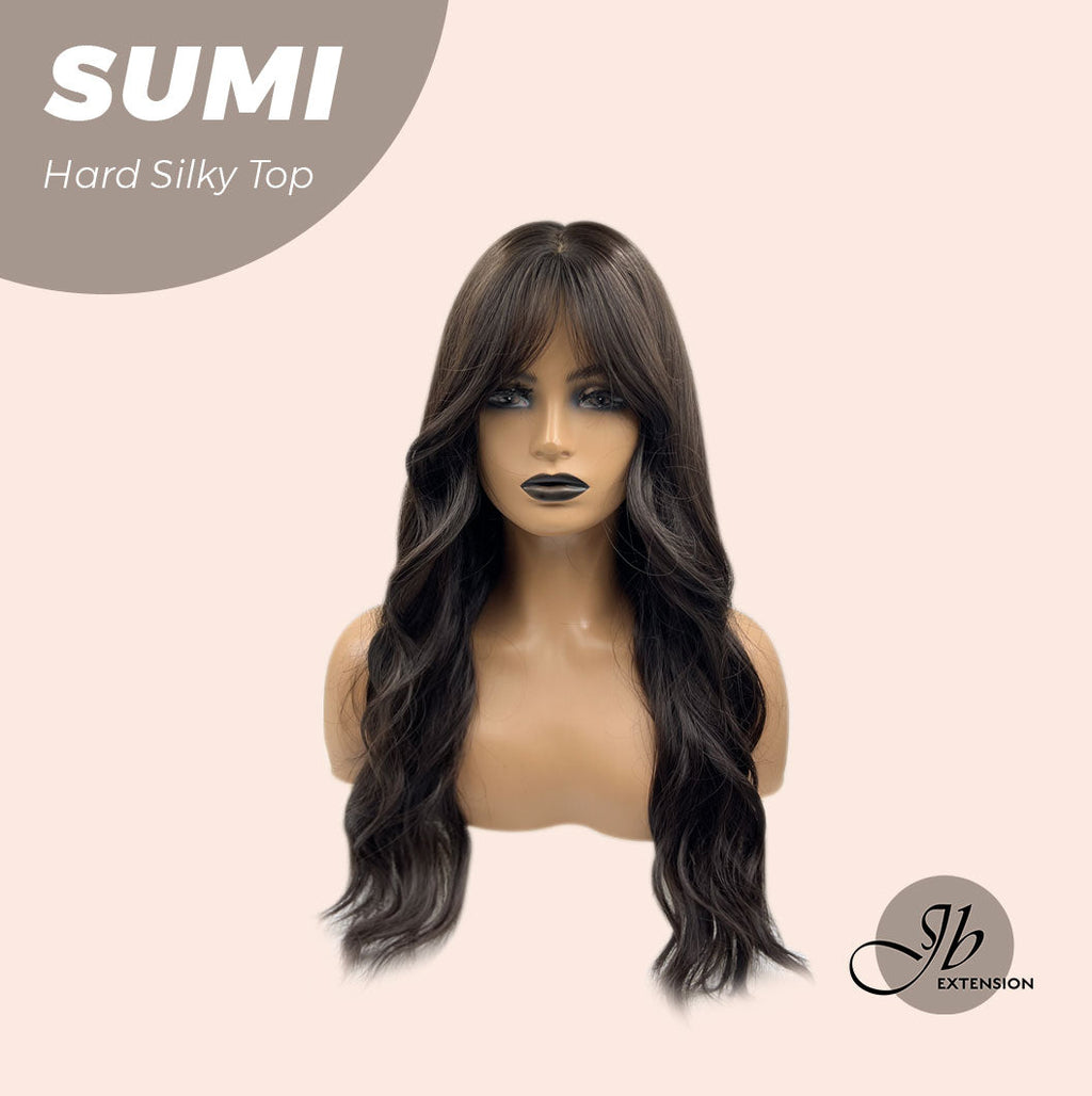 JBEXTENSION 24 Inches Scalpiana Wave Midnight Brown( Black/Brown) 3.5X4 Hard Silky Top Natural Scalp Effect Wig With Curtain Bang SUMI