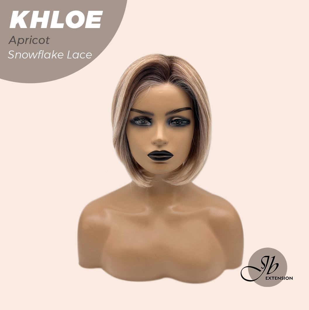 JBEXTENSION 12 Inches Bob Cut Apricot Pre-Cut Snowflake Lace Frontlace Glueless Wig KHLOE APRICOT【PERMATEASE】【BENDY EAR TABS】- M/L