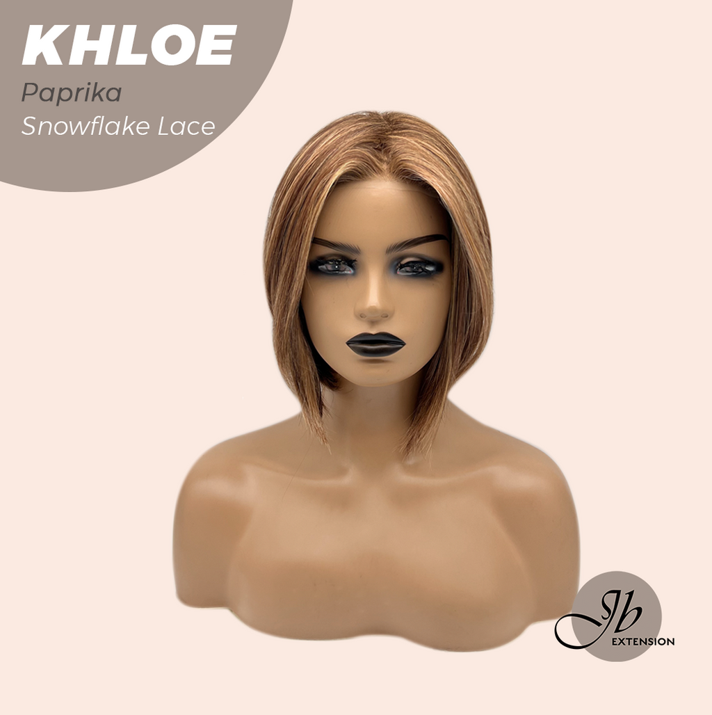 JBEXTENSION 12 Inches Bob Cut Paprika Pre-Cut Snowflake Lace Frontlace Glueless Wig KHLOE PAPRIKA【PERMATEASE】【BENDY EAR TABS】- M/L