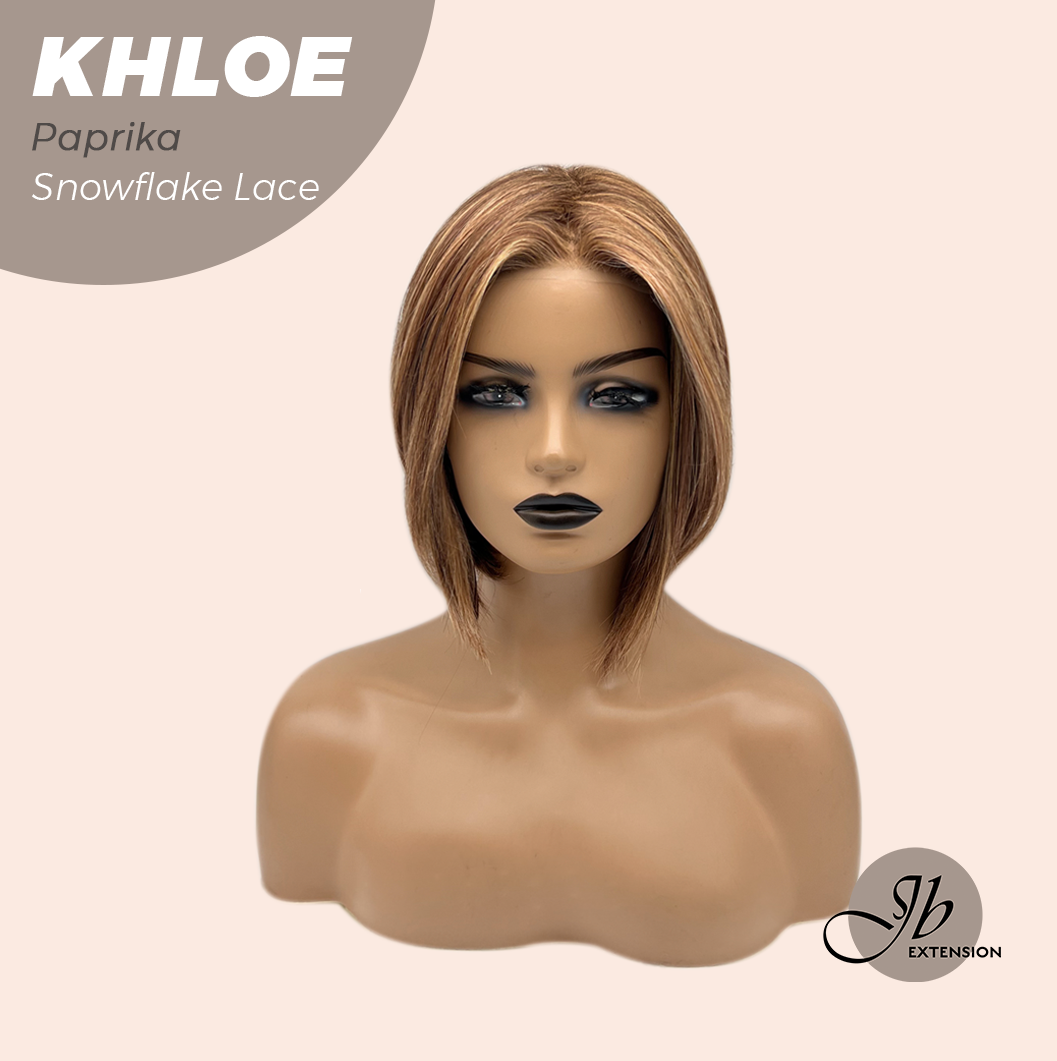 JBEXTENSION 12 Inches Bob Cut Paprika Pre-Cut Snowflake Lace Frontlace Glueless Wig KHLOE PAPRIKA【PERMATEASE】【BENDY EAR TABS】- M/L