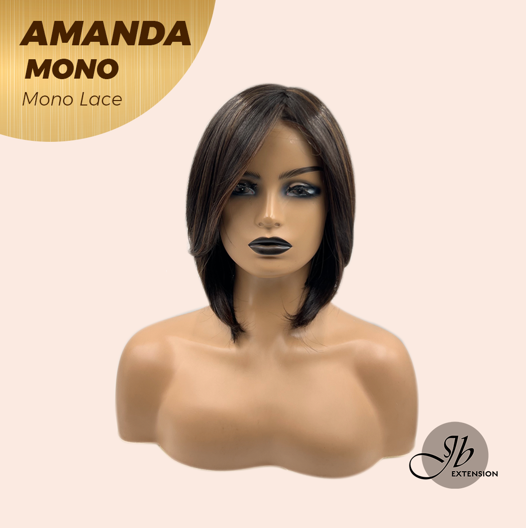 [PRE-ORDER] JBEXTENSION AMANDA MONO Full Monofilament Handmade Full Lace Full Hand Tied Wig 10 Inches Black With Caramel Highlight Mono Lace Handmade Futura Fiber Wig Glueless Wig AMANDA MONO【BENDY EAR TABS】