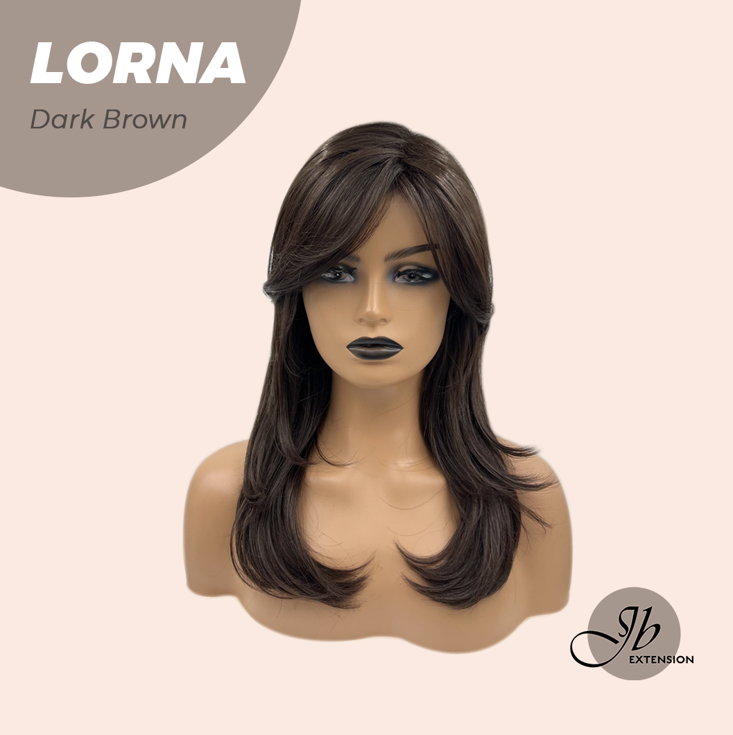 JBEXTENSION 18 Inches Dark Brown Curly Women Fashion Full Machine Wig With Bangs LORNA DARK BROWN【PLUS PERMATEASE】【BENDY EAR TABS】