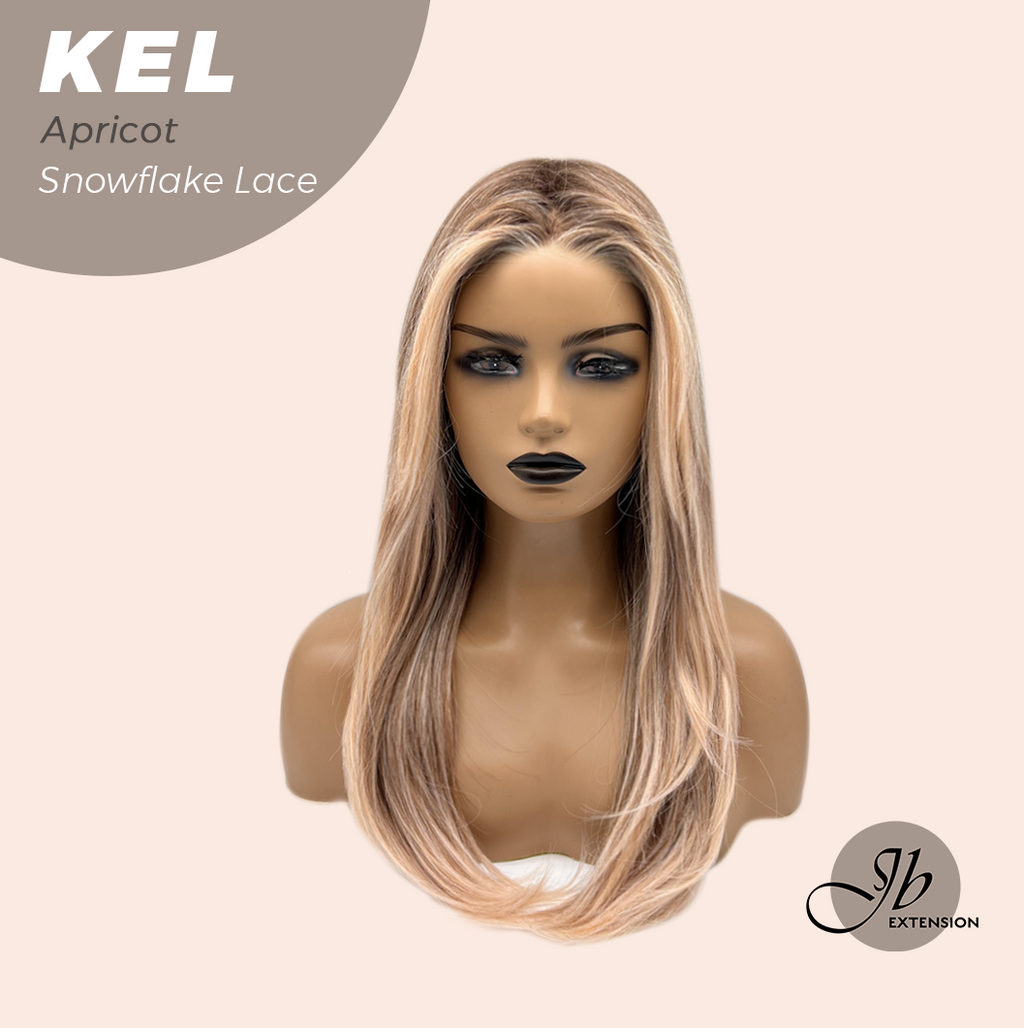 JBEXTENSION 22 Inches Apricot Pre-Cut Snowflake Lace Frontlace Glueless Wig KEL APRICOT【PERMATEASE】【BENDY EAR TABS】- M/L