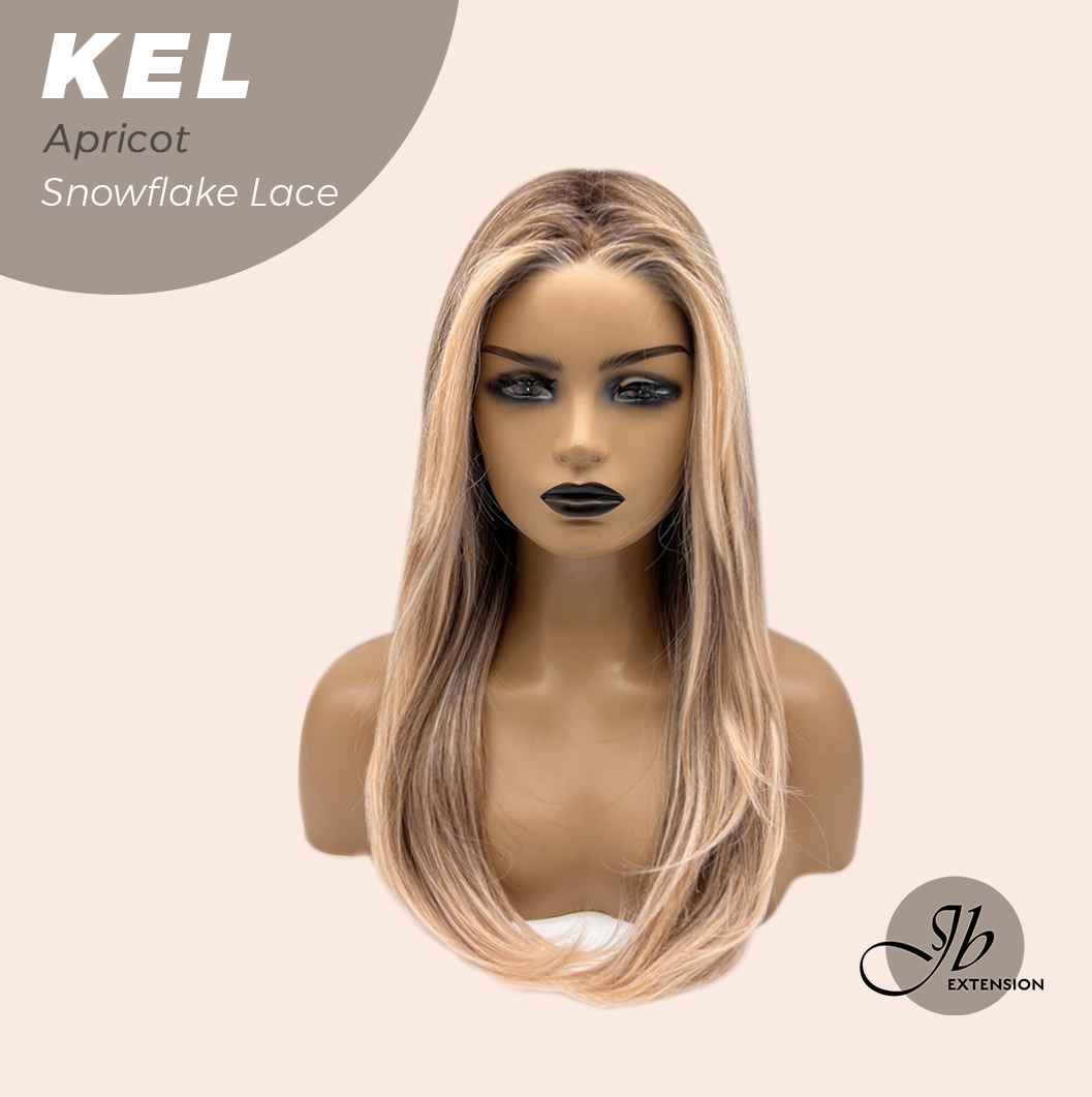 JBEXTENSION 22 Inches Apricot Pre-Cut Snowflake Lace Frontlace Glueless Wig KEL APRICOT【PERMATEASE】【BENDY EAR TABS】- M/L
