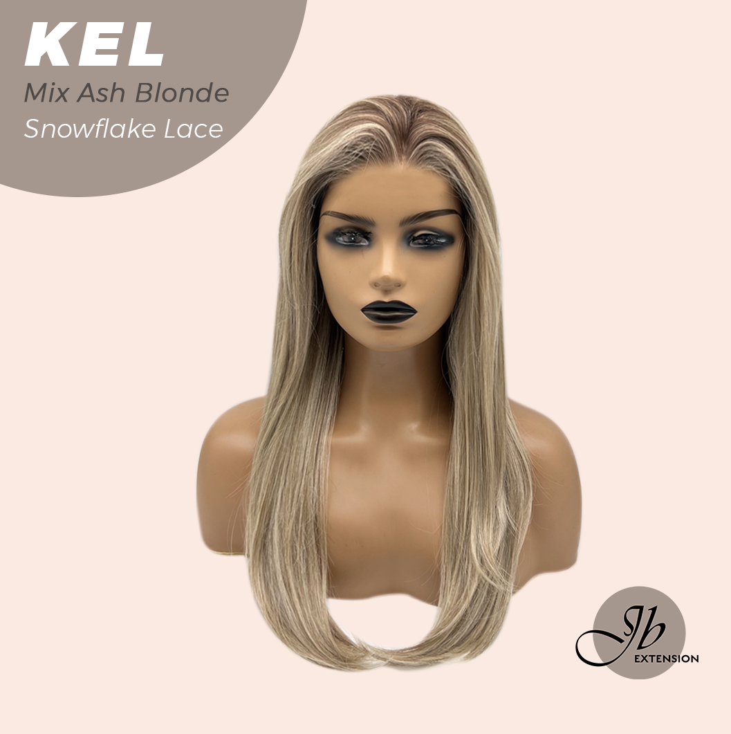 JBEXTENSION 22 Inches Mix Ash Blonde Pre-Cut Snowflake Lace Frontlace Glueless Wig KEL MIX ASH BLONDE【PERMATEASE】【BENDY EAR TABS】- M/L