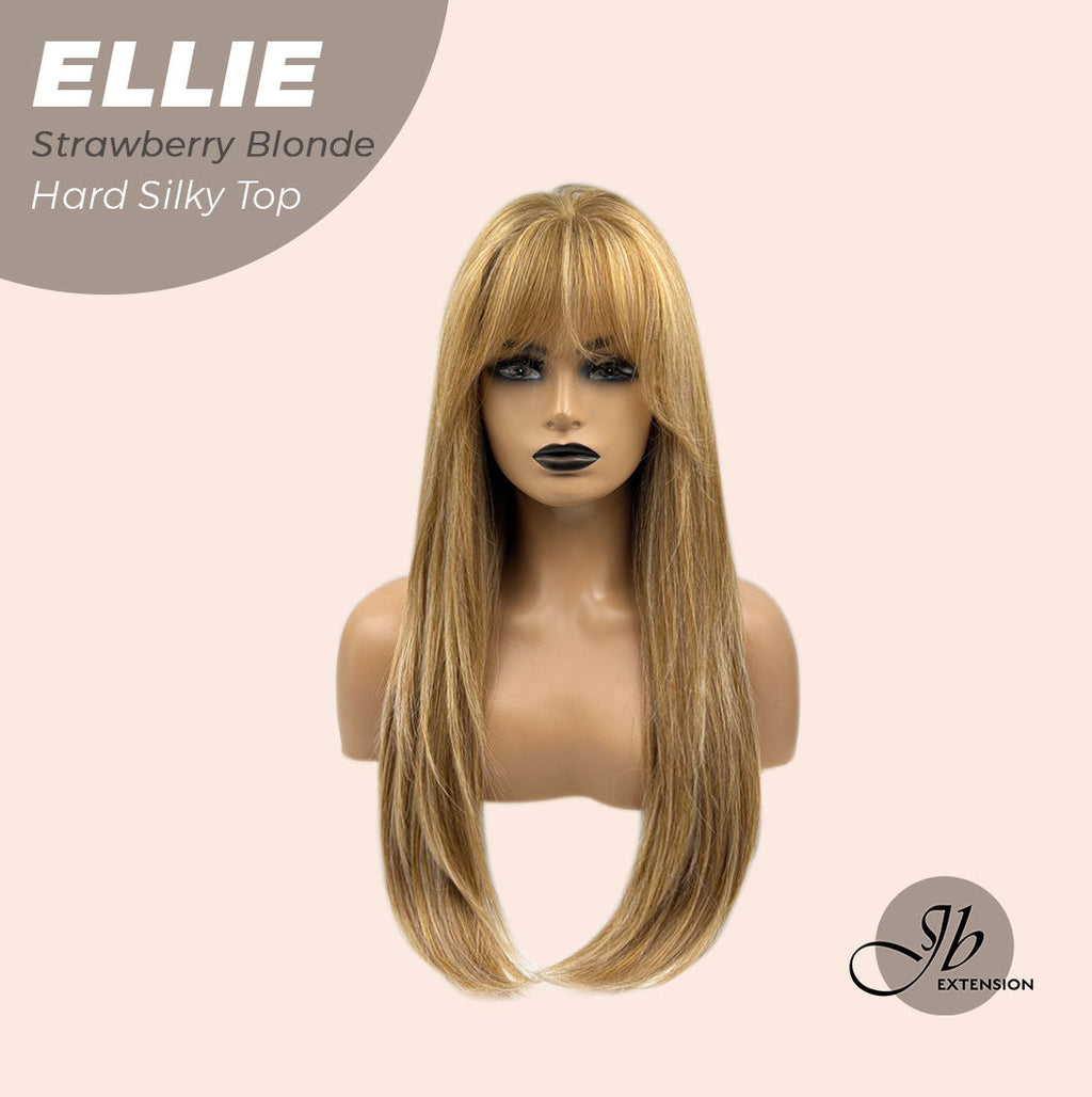 JBEXTENSION 26 Inches Scalpiana Strawberry Blonde Wolf Cut 3.5X4 Hard Silky Top Natural Scalp Effect Wig With Bangs ELLIE STRAWBERRY BLONDE Silk Top