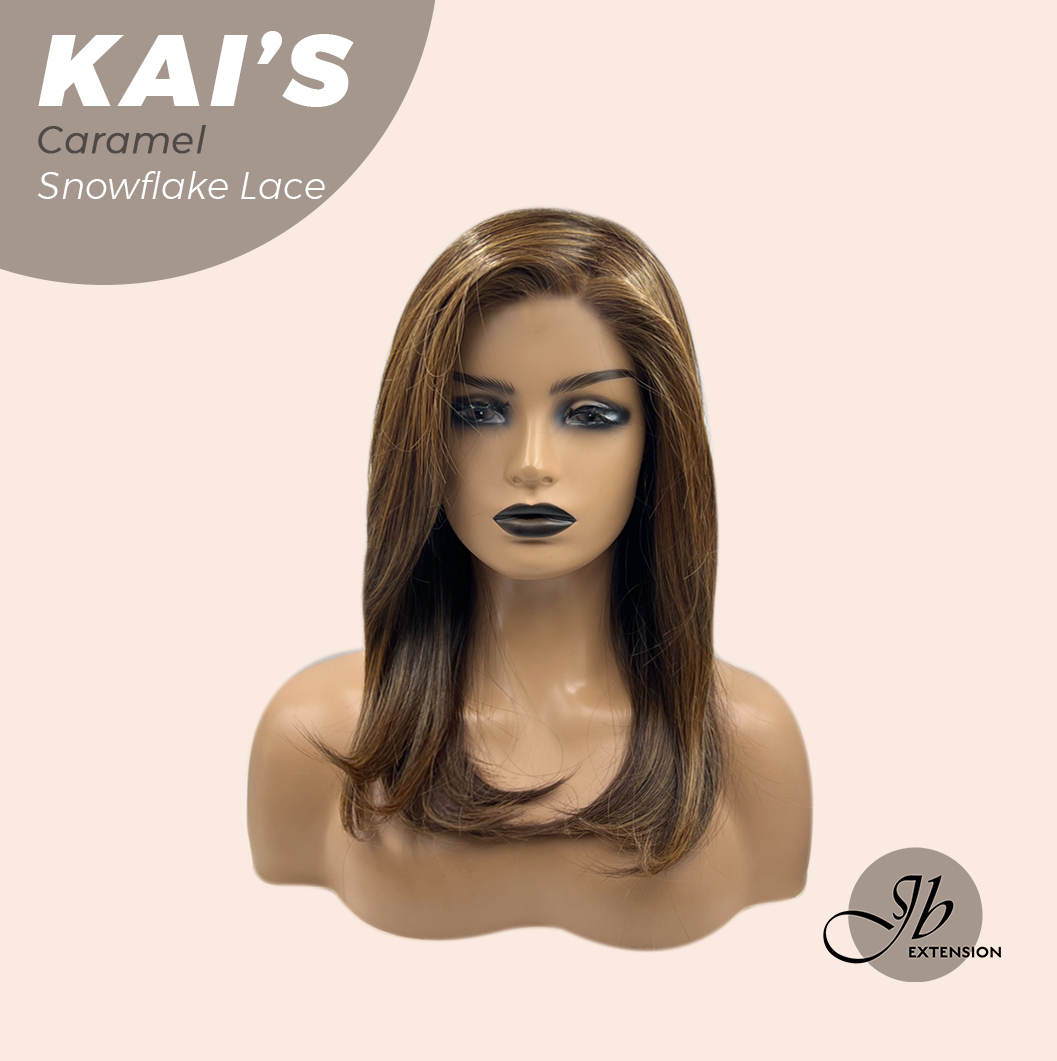 JBEXTENSION 18 Inches Caramel Pre-Cut Snowflake Lace Frontlace Glueless Wig KAI'S CARAMEL【PERMATEASE】【BENDY EAR TABS】