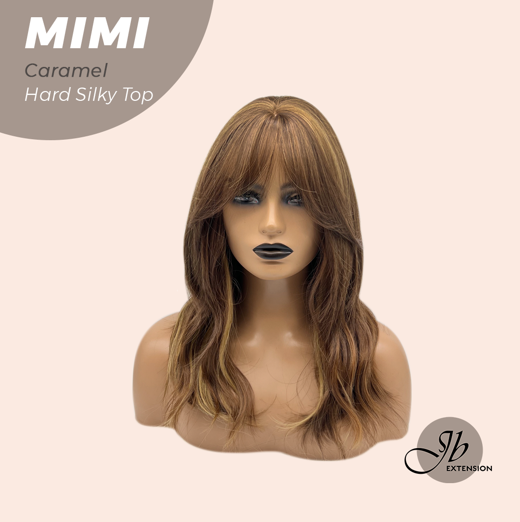 JBEXTENSION 16 Inches Scalpiana 3.5X4 Hard Silky Top Natural Scalp Effect Caramel Body Wave Wig With Bangs Wig MIMI SILK TOP CARAMEL
