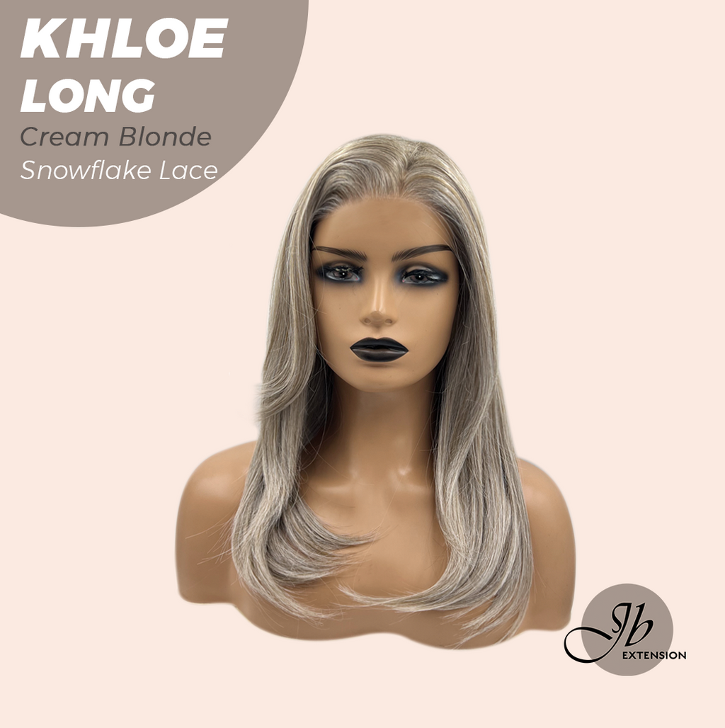 JBEXTENSION 18 Inches Cream Blonde Pre-Cut Snowflake Lace Frontlace Glueless Wig KHLOE LONG CREAM BLONDE【PERMATEASE】【BENDY EAR TABS】