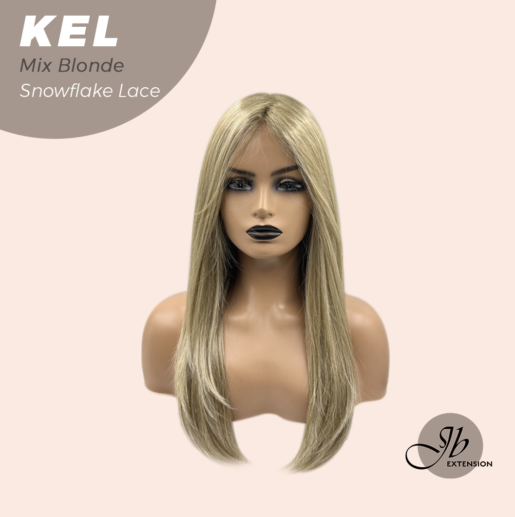 JBEXTENSION 22 Inches Mix Blonde Pre-Cut Snowflake Lace Frontlace Glueless Wig KEL MIX BLONDE【PERMATEASE】【BENDY EAR TABS】- S/M